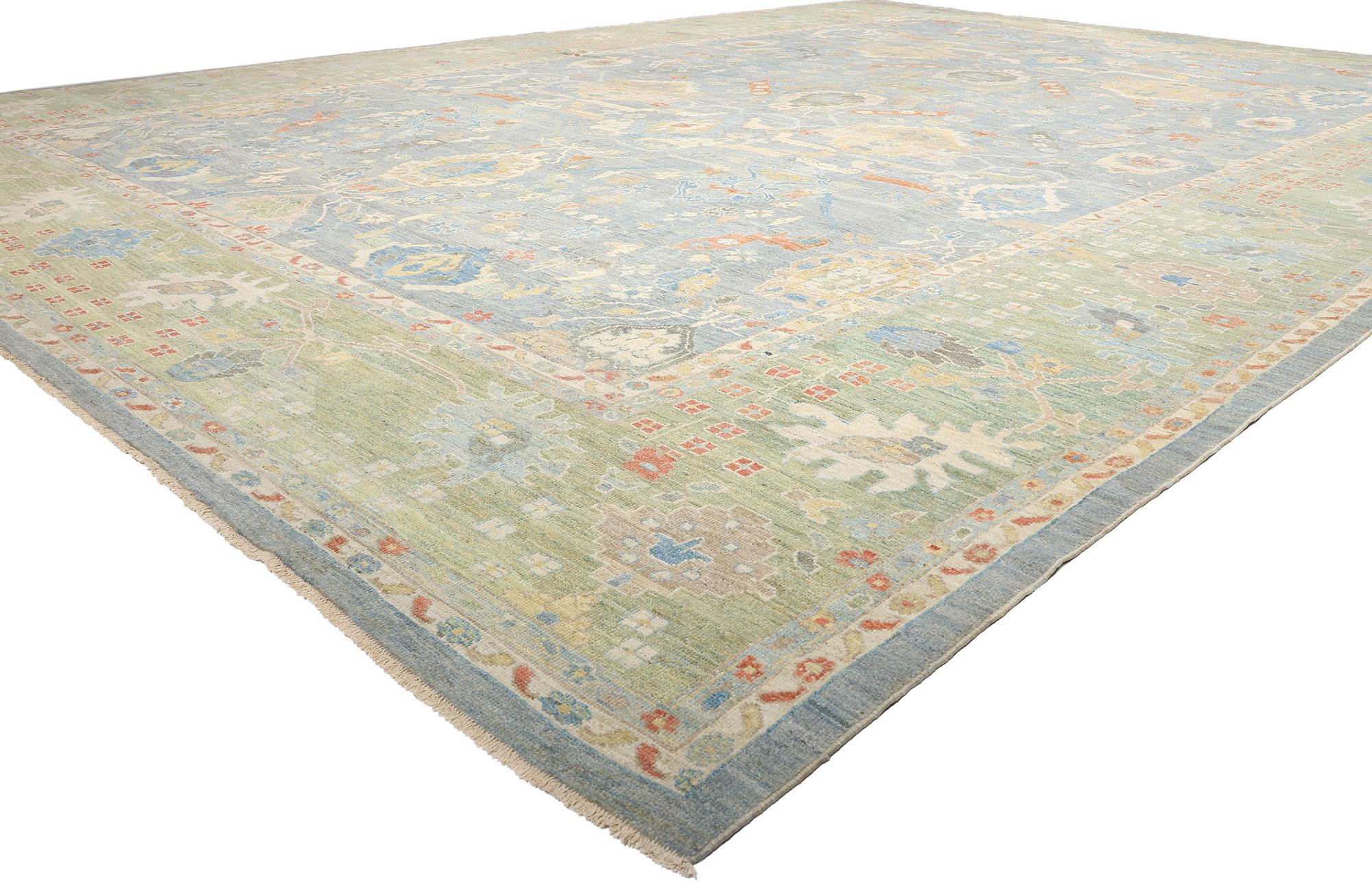 61281 Modern Light Blue Persian Sultanabad Rug, 16'03 x 22'07. Originating from Iran's Sultanabad region, Persian Sultanabad rugs are esteemed for their exceptional craftsmanship, durable materials, and detailed designs. Meticulously handwoven,