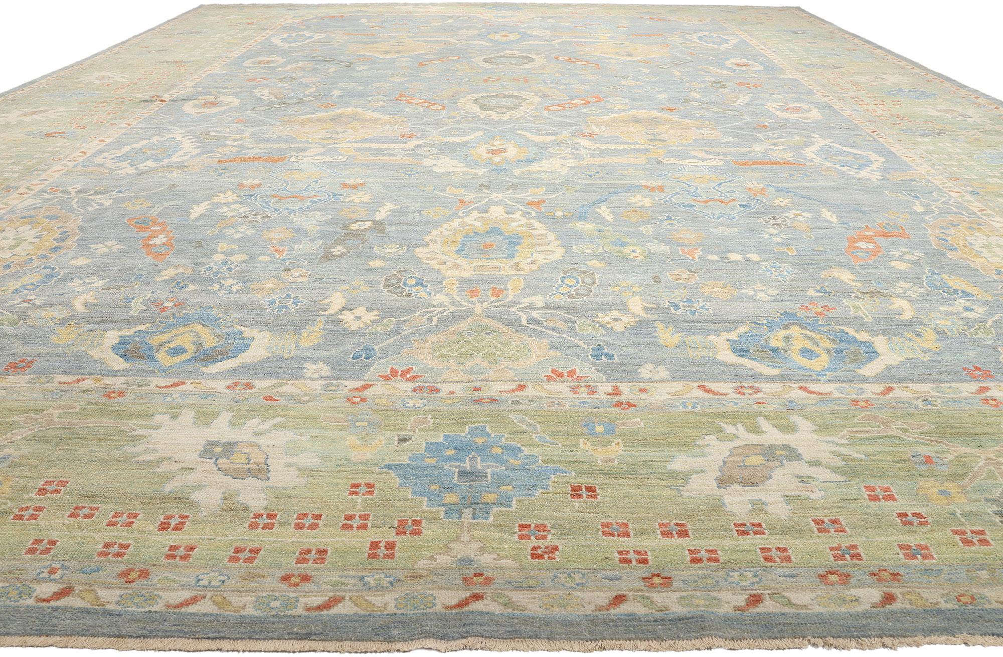 Modern Contemporary Blue Persian Sultanabad Rug, 16'03 x 22'07 For Sale