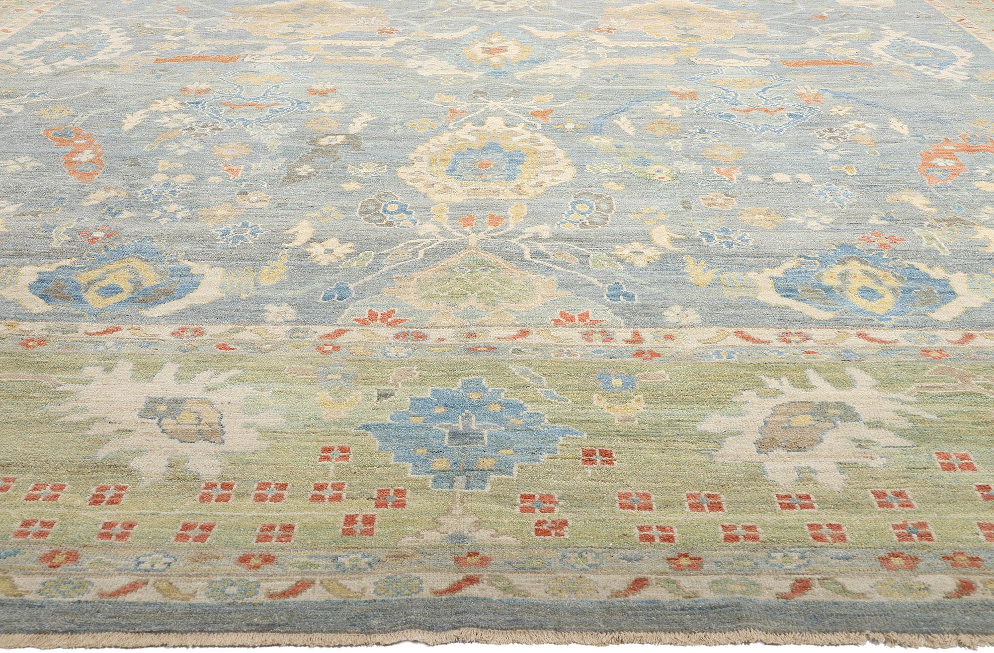 Hand-Knotted Contemporary Blue Persian Sultanabad Rug, 16'03 x 22'07 For Sale