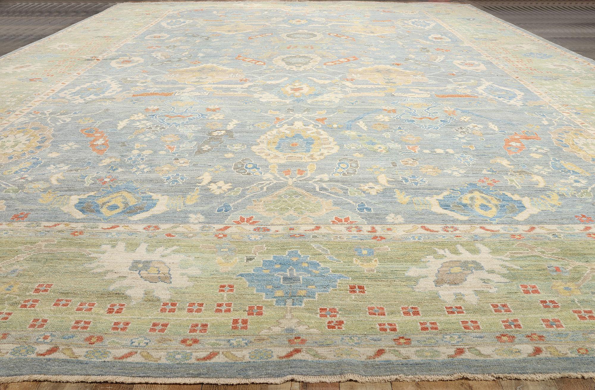 Contemporary Blue Persian Sultanabad Rug, 16'03 x 22'07 For Sale 1