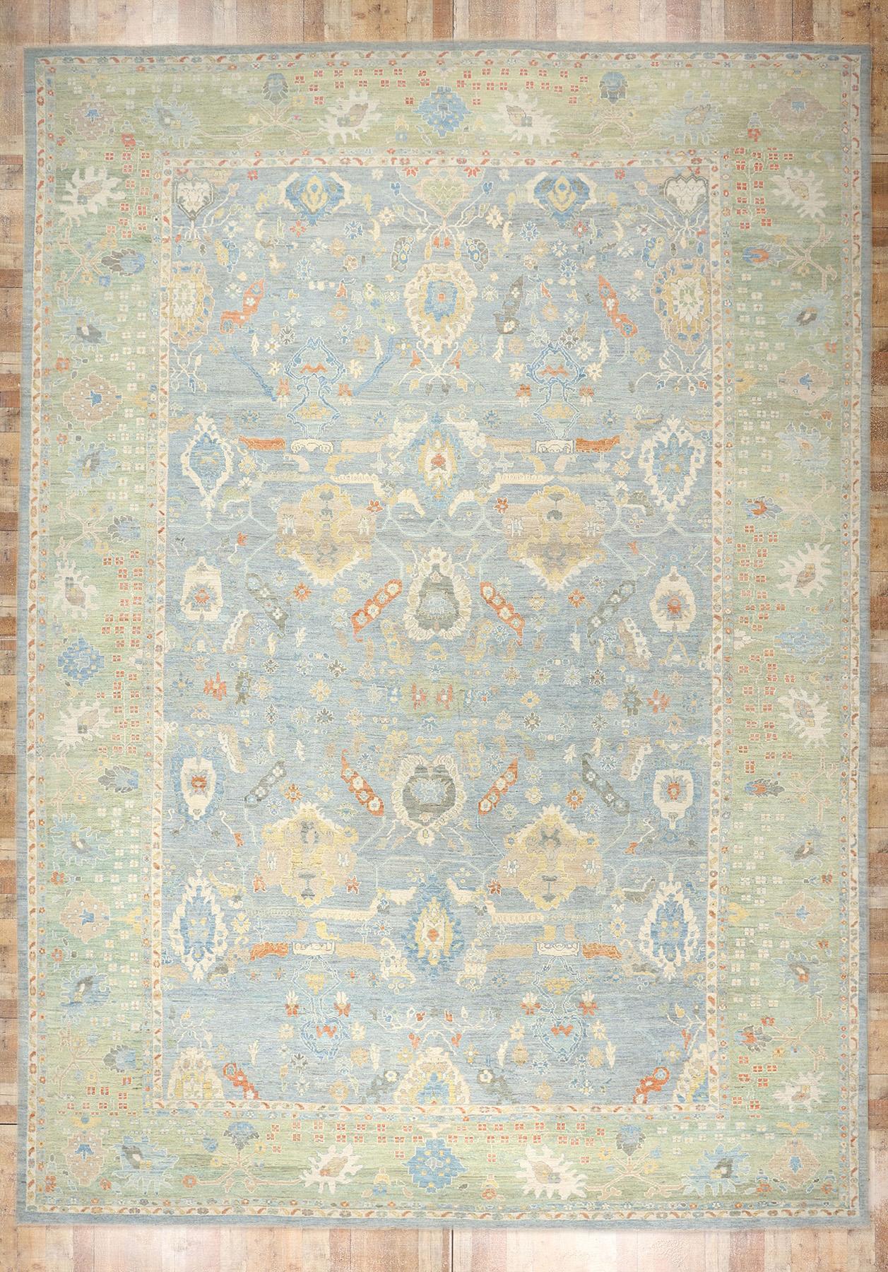 Contemporary Blue Persian Sultanabad Rug, 16'03 x 22'07 For Sale 2