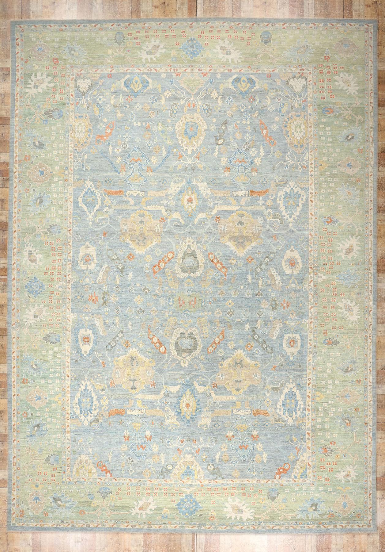 Laine Tapis persan Sultanabad bleu contemporain, 16'03 x 22'07 en vente