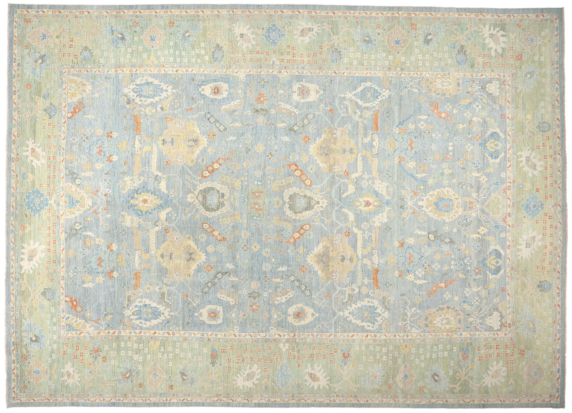 Contemporary Blue Persian Sultanabad Rug, 16'03 x 22'07 For Sale 3