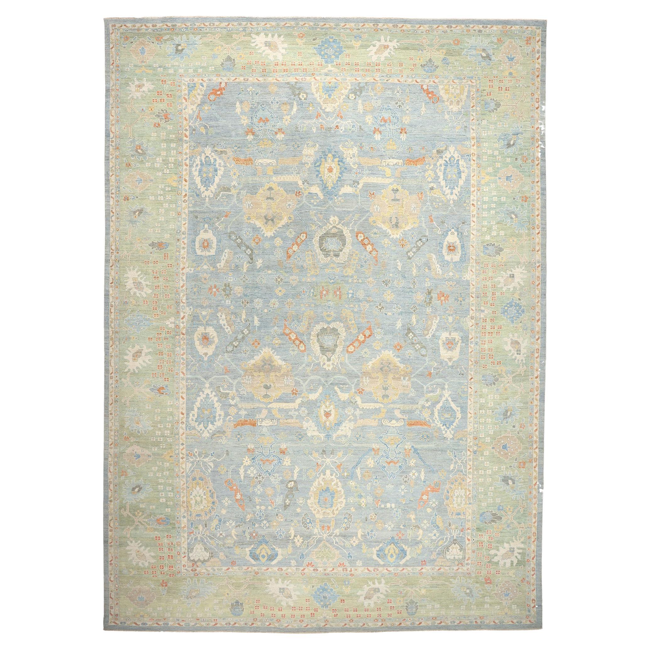 Contemporary Blue Persian Sultanabad Rug, 16'03 x 22'07 For Sale