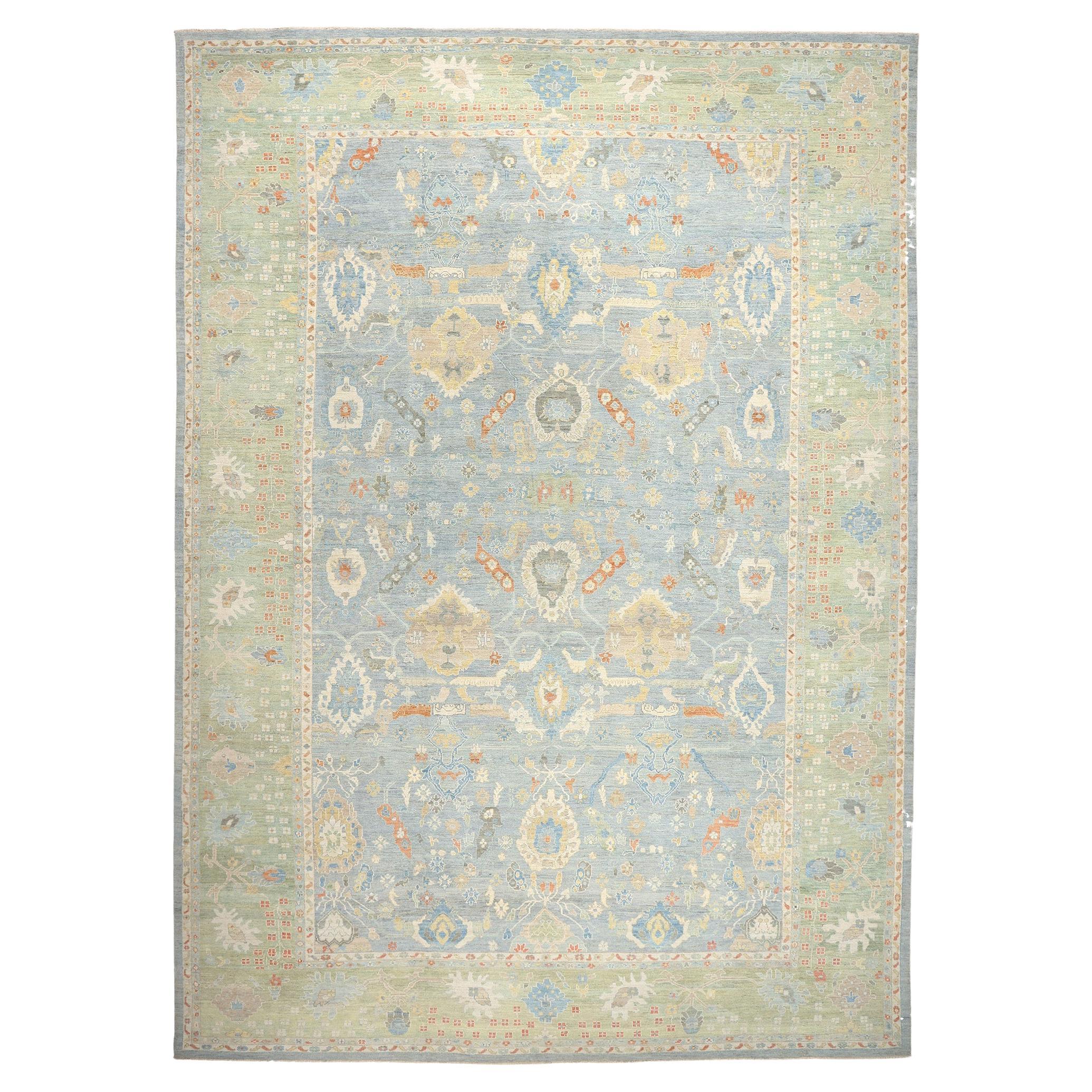 Contemporary Blue Persian Sultanabad Rug, 16'03 x 22'07