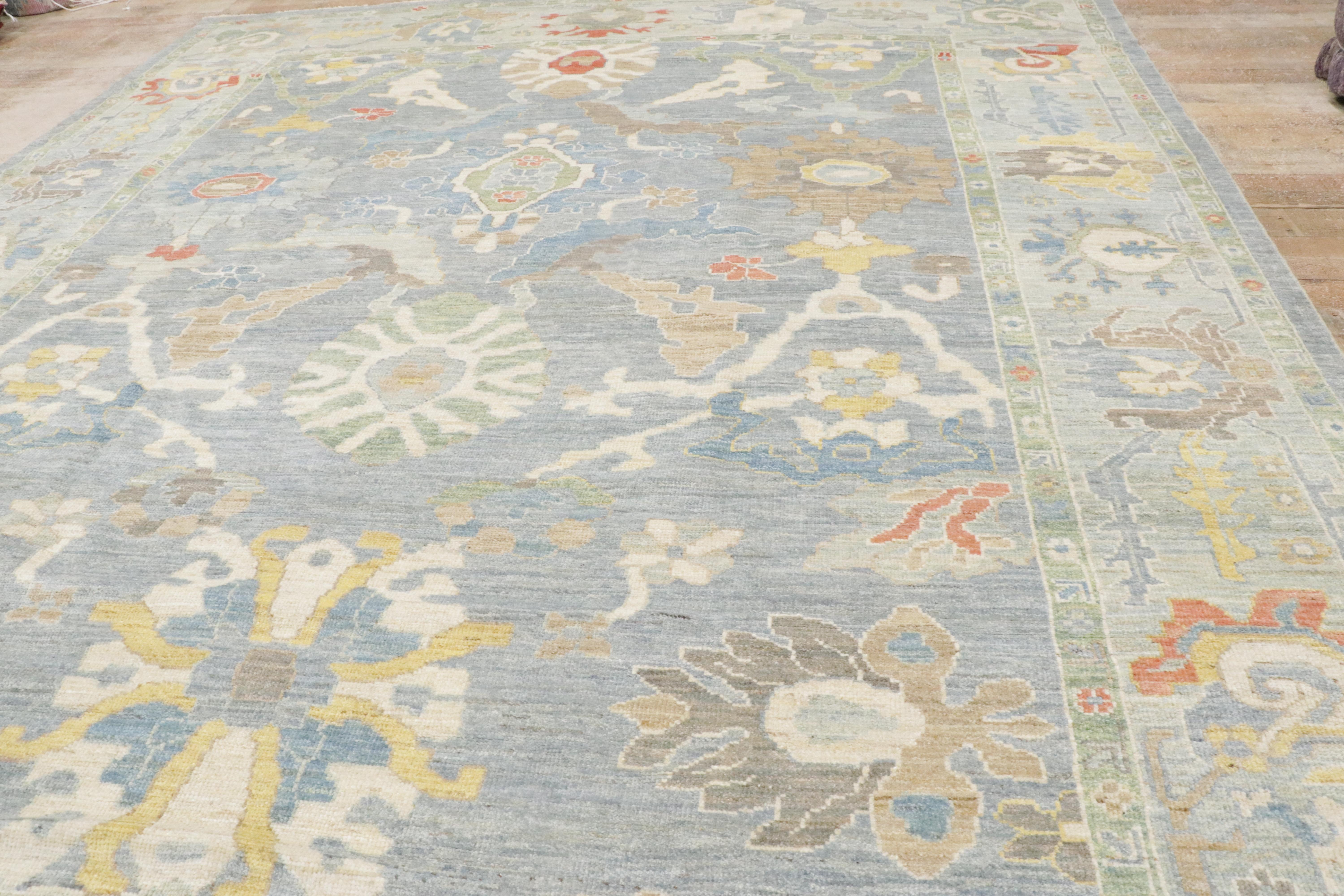 New Contemporary Blue Persian Sultanabad Rug with Transitional Style For Sale 5