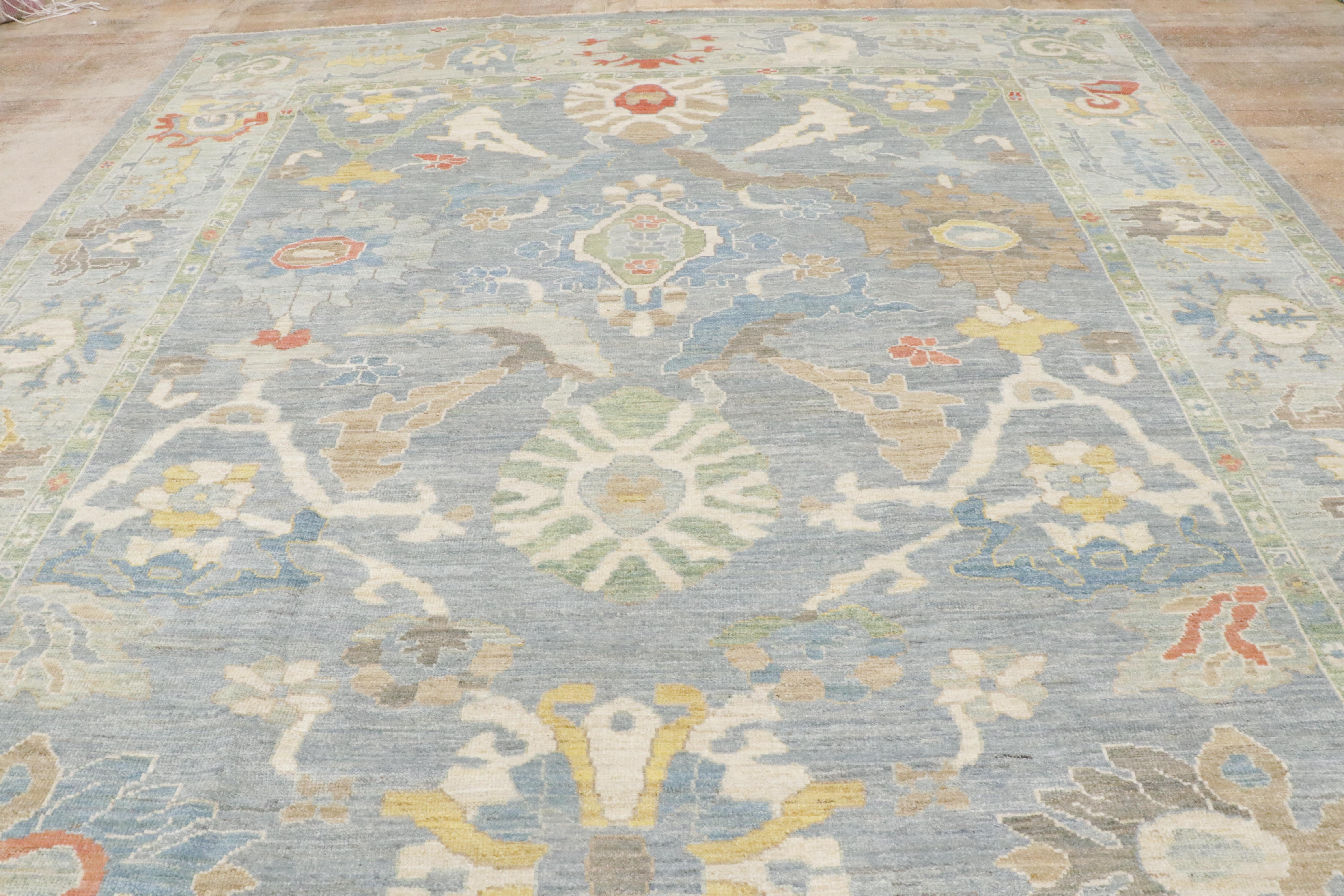 New Contemporary Blue Persian Sultanabad Rug with Transitional Style For Sale 7