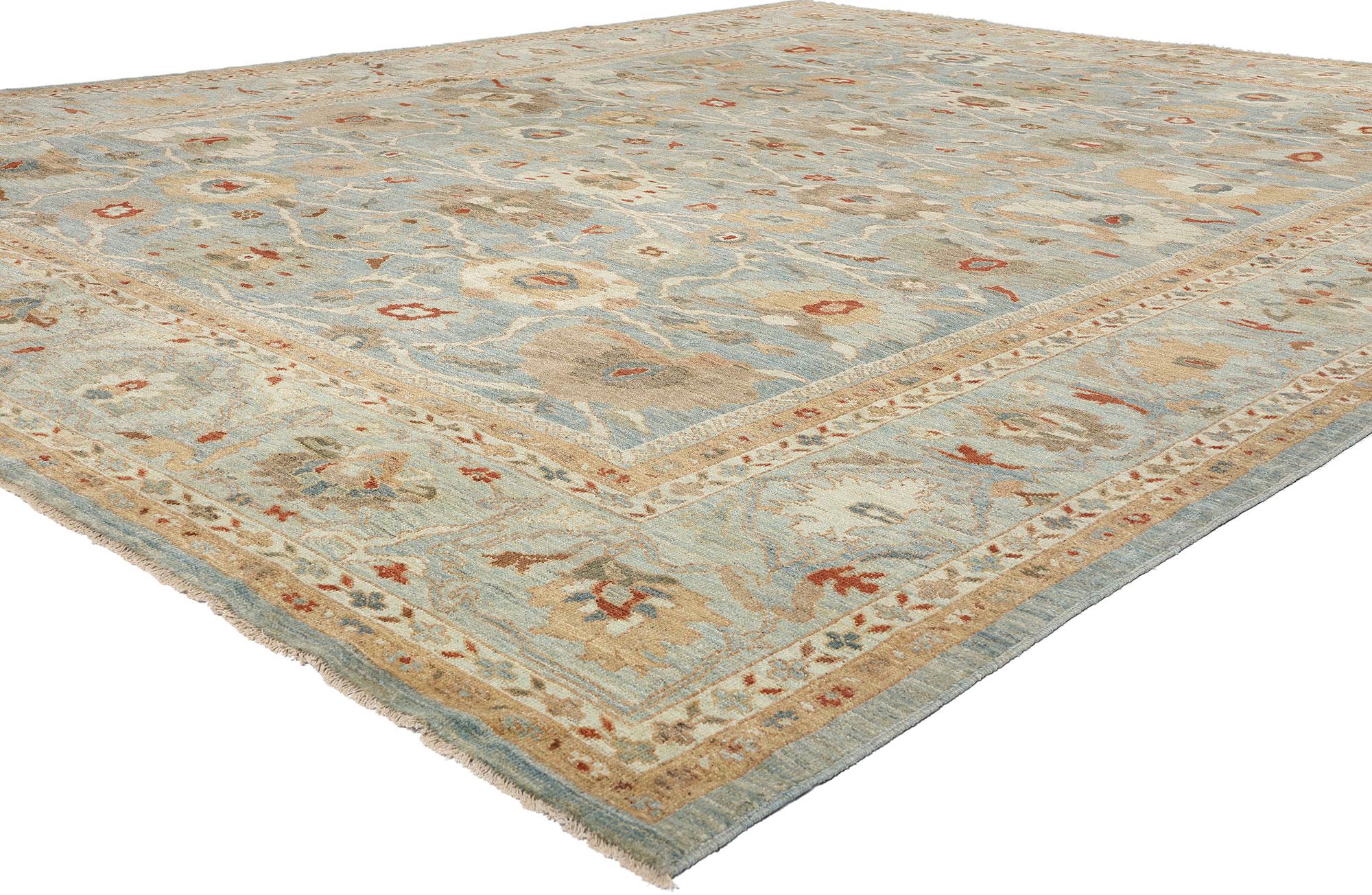 61279 Moderner blauer persischer Sultanabad-Teppich, 12'08 x 15'09. Sultanabad-Teppiche stammen aus der Region Sultanabad im Iran und werden für ihre außergewöhnliche Handwerkskunst, ihre langlebigen MATERIALIEN und ihre komplizierten Designs