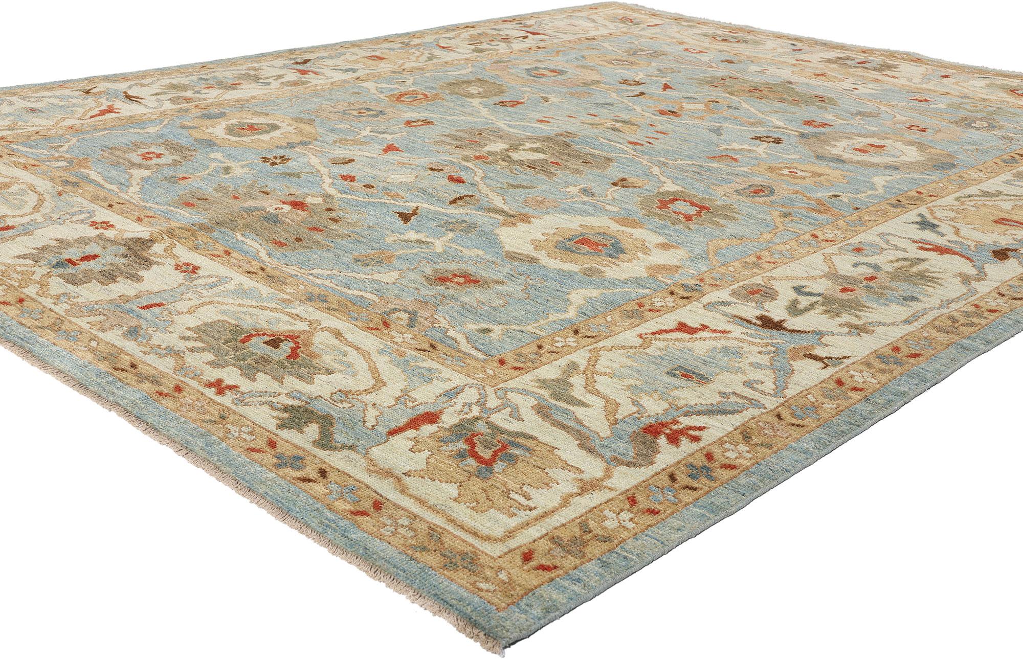 61283 Modern Sky Blue Persian Sultanabad Rug, 08'06 x 10'09. Originating in Iran's Sultanabad region, Persian Sultanabad rugs inspire admiration for their exceptional craftsmanship, enduring materials, and exquisite artistry. Woven with meticulous