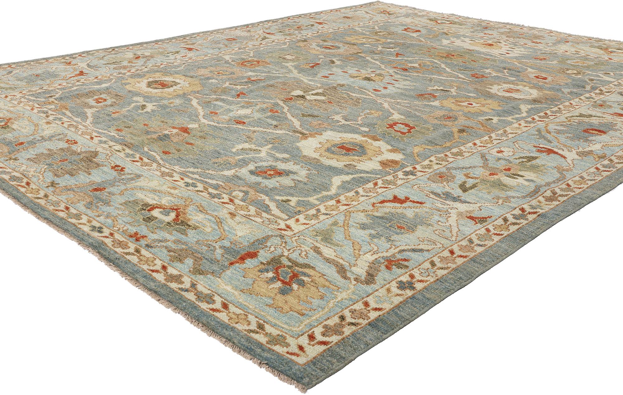 61287 Moderner blauer persischer Sultanabad-Teppich, 08'02 x 10'07. Die aus der iranischen Region Sultanabad stammenden persischen Sultanabad-Teppiche werden für ihre herausragende Handwerkskunst, ihre beständigen Materialien und ihre komplizierten
