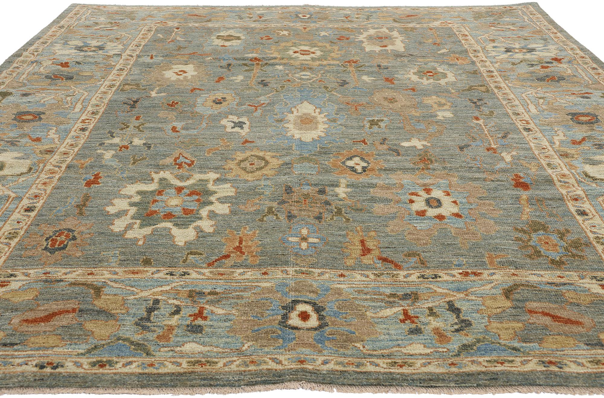 Organic Modern Contemporary Blue Persian Sultanabad Rug For Sale
