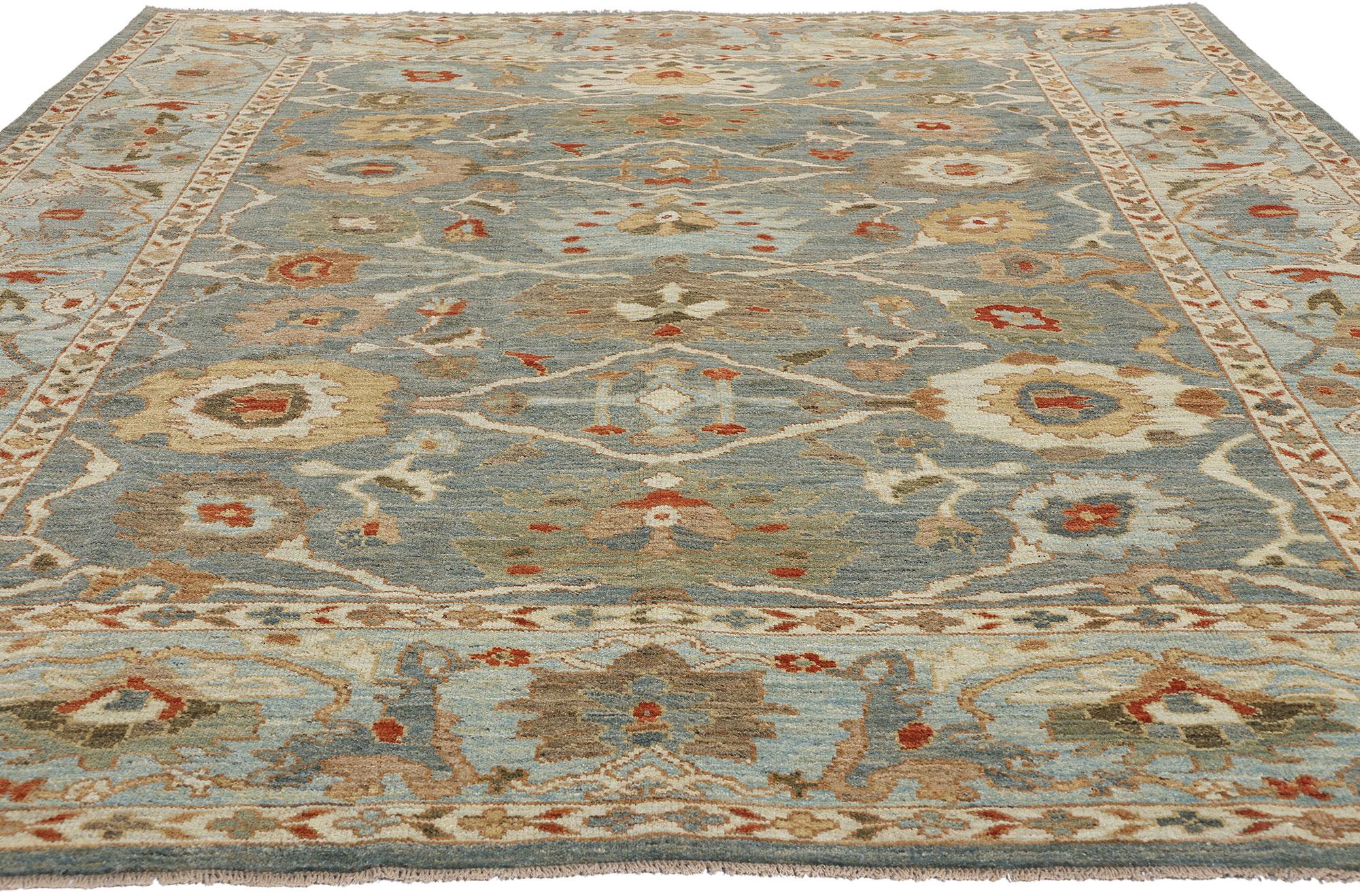 Organic Modern Contemporary Blue Persian Sultanabad Rug For Sale