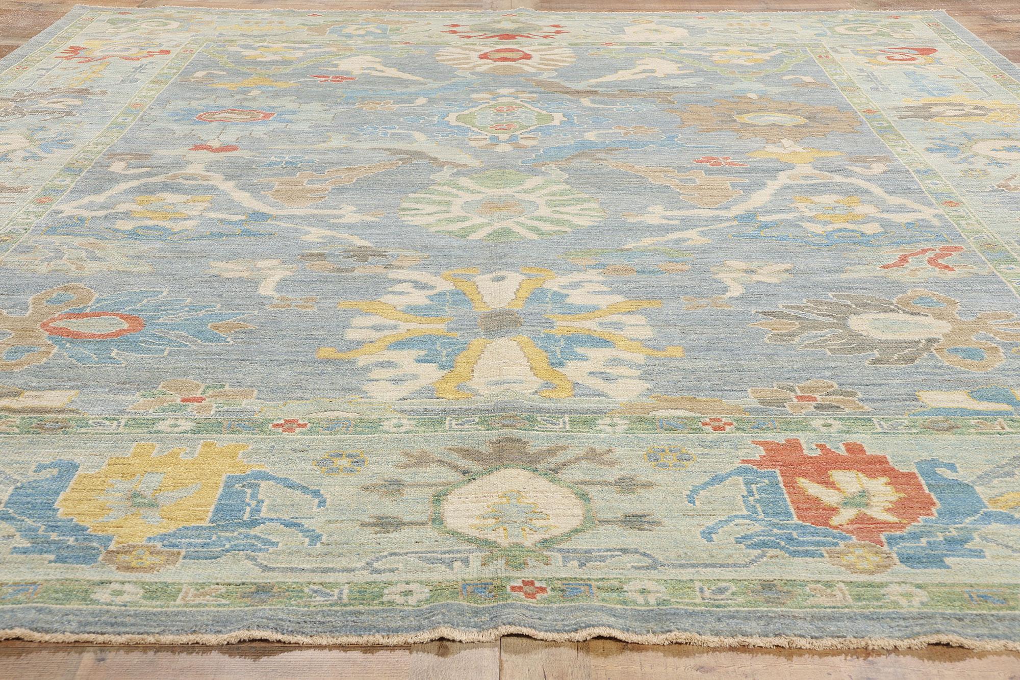 New Contemporary Blue Persian Sultanabad Rug with Transitional Style For Sale 2