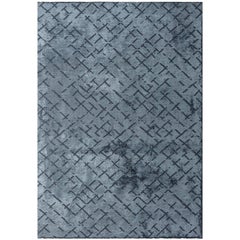 Tapis contemporain à motifs répétés bleus sur mesure sans frange