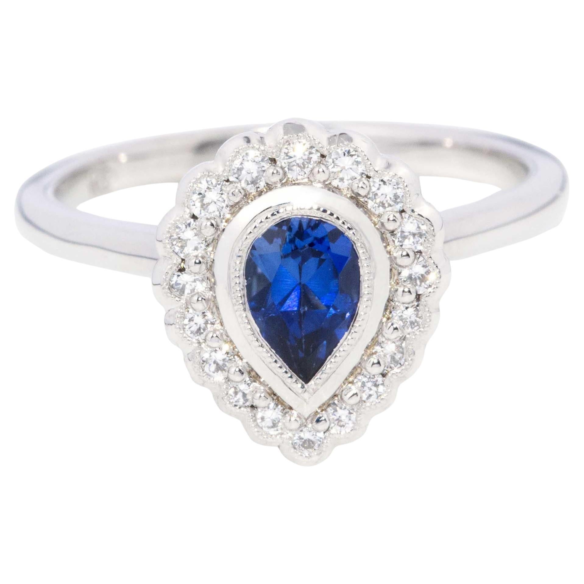 Contemporary Blue Sapphire & Diamond Ring 18 Carat White Gold