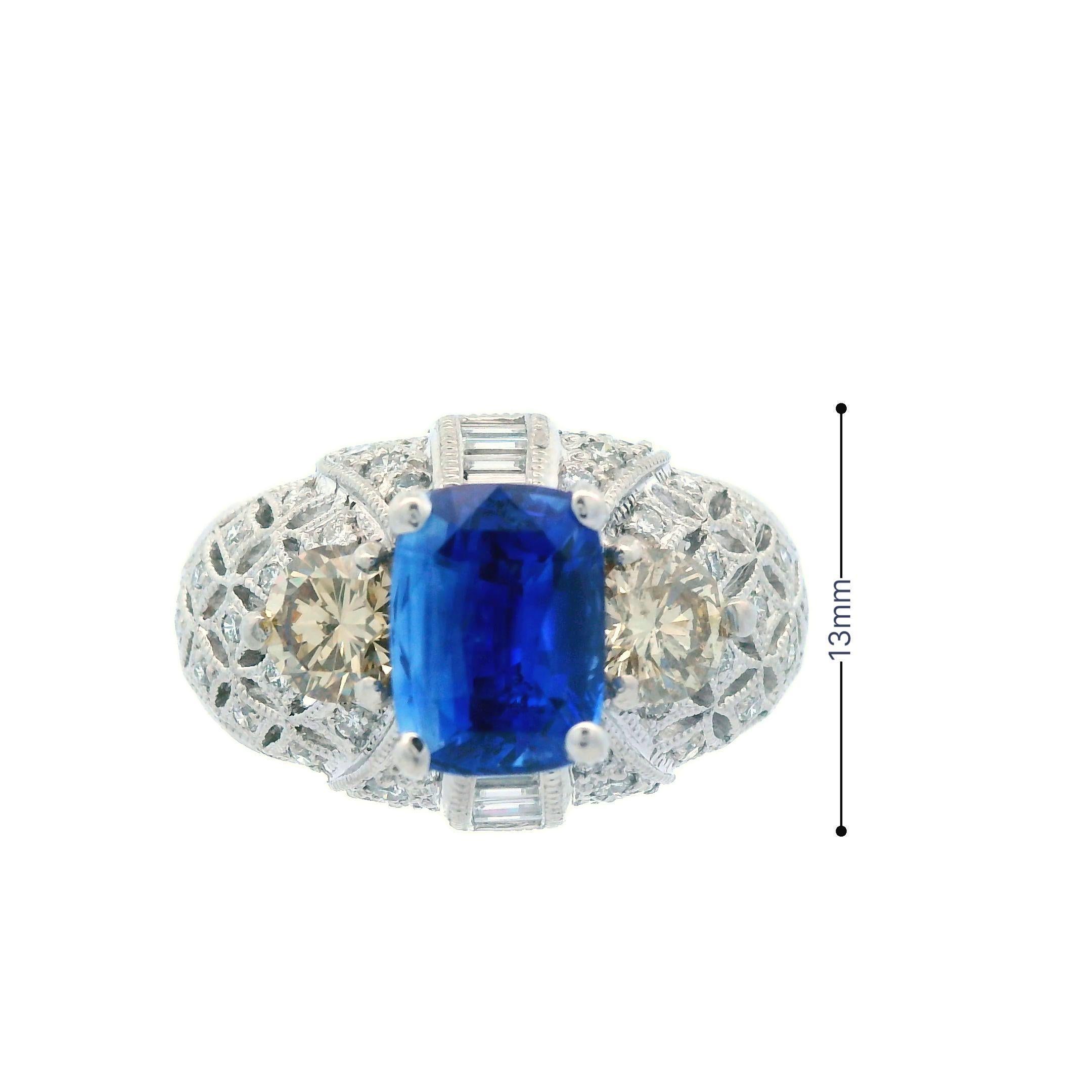 Zeitgenössisch  Blauer Saphir & ausgefallener Diamant Platinring im Angebot 5