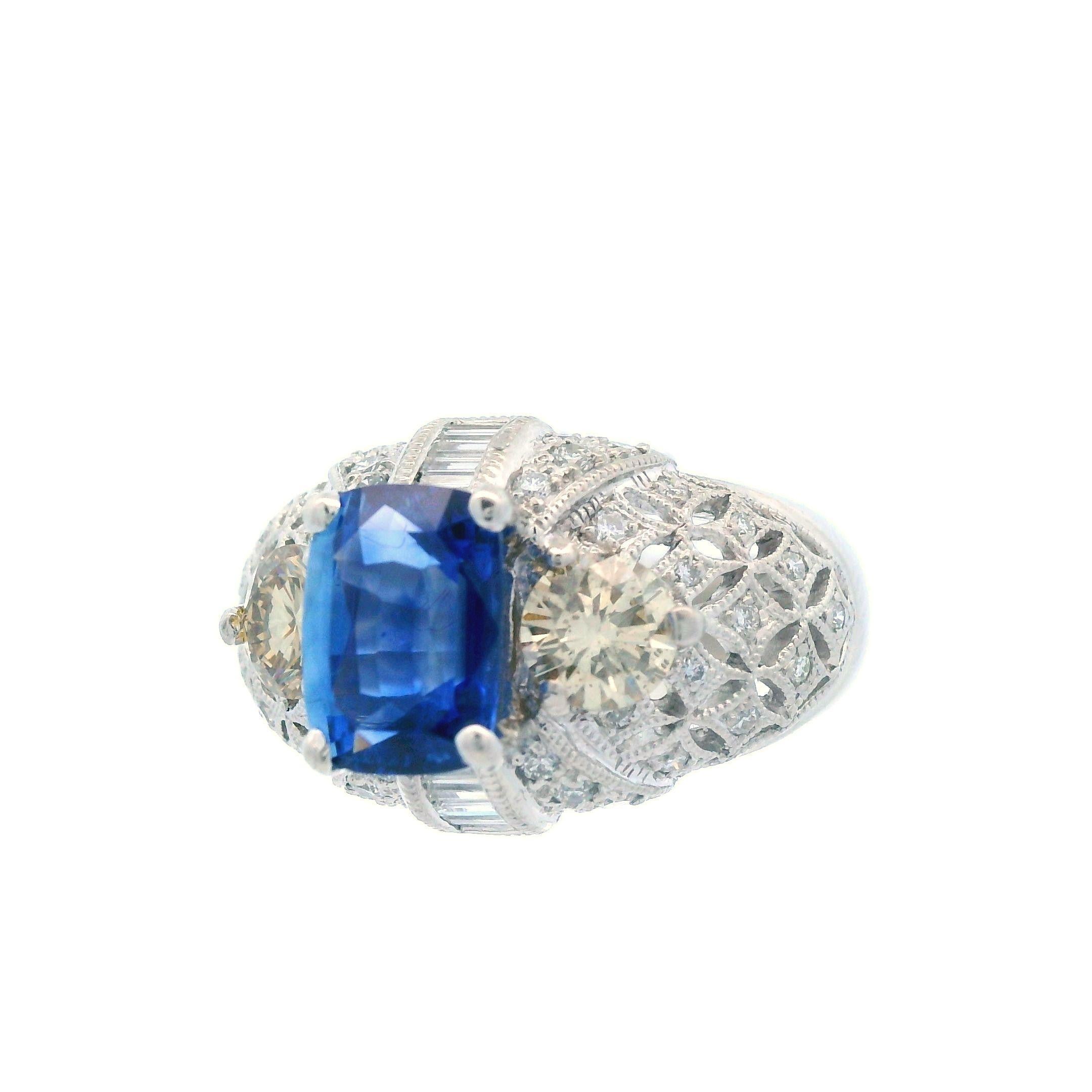Zeitgenössisch  Blauer Saphir & ausgefallener Diamant Platinring Damen im Angebot