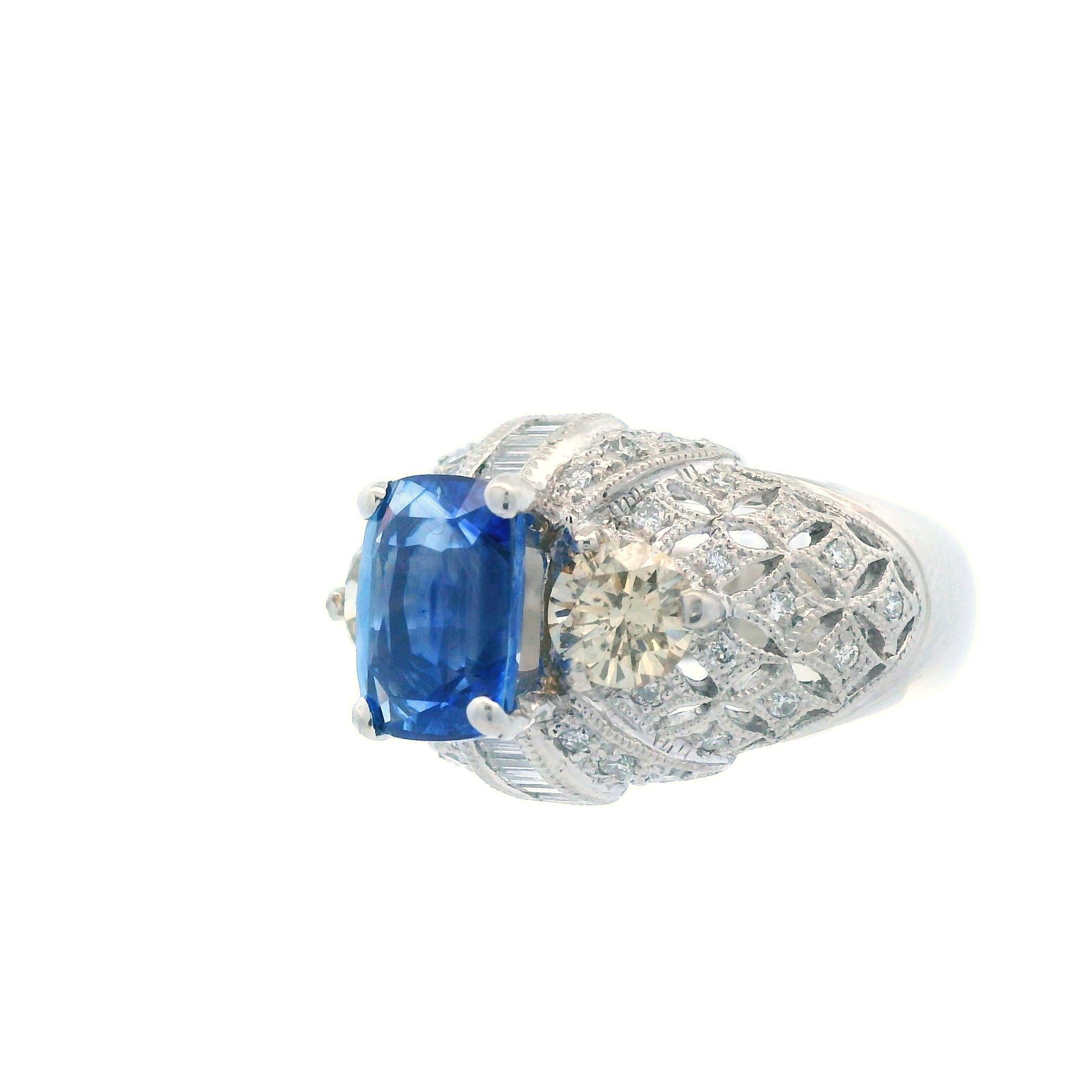 Zeitgenössisch  Blauer Saphir & ausgefallener Diamant Platinring im Angebot 1