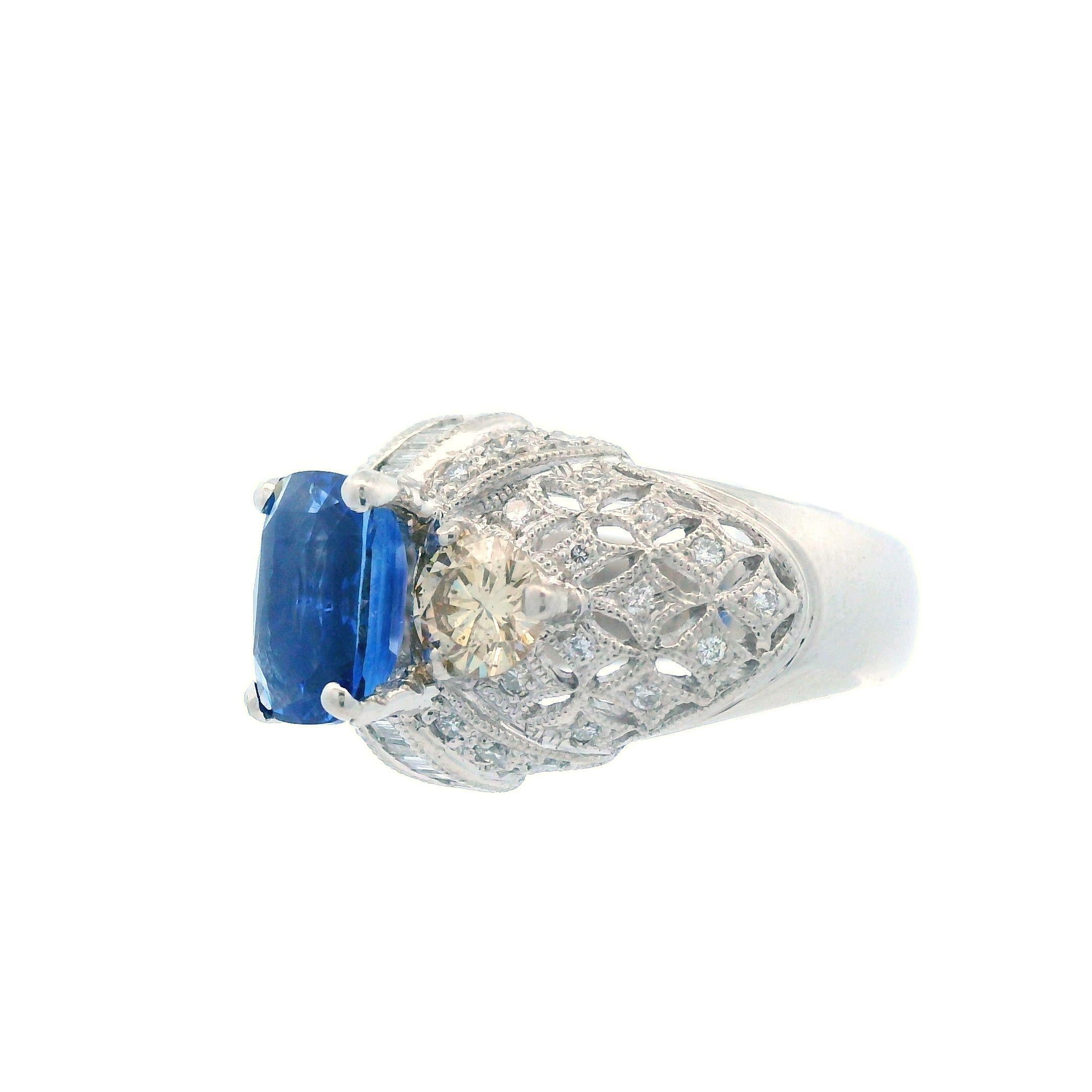 Zeitgenössisch  Blauer Saphir & ausgefallener Diamant Platinring im Angebot 2