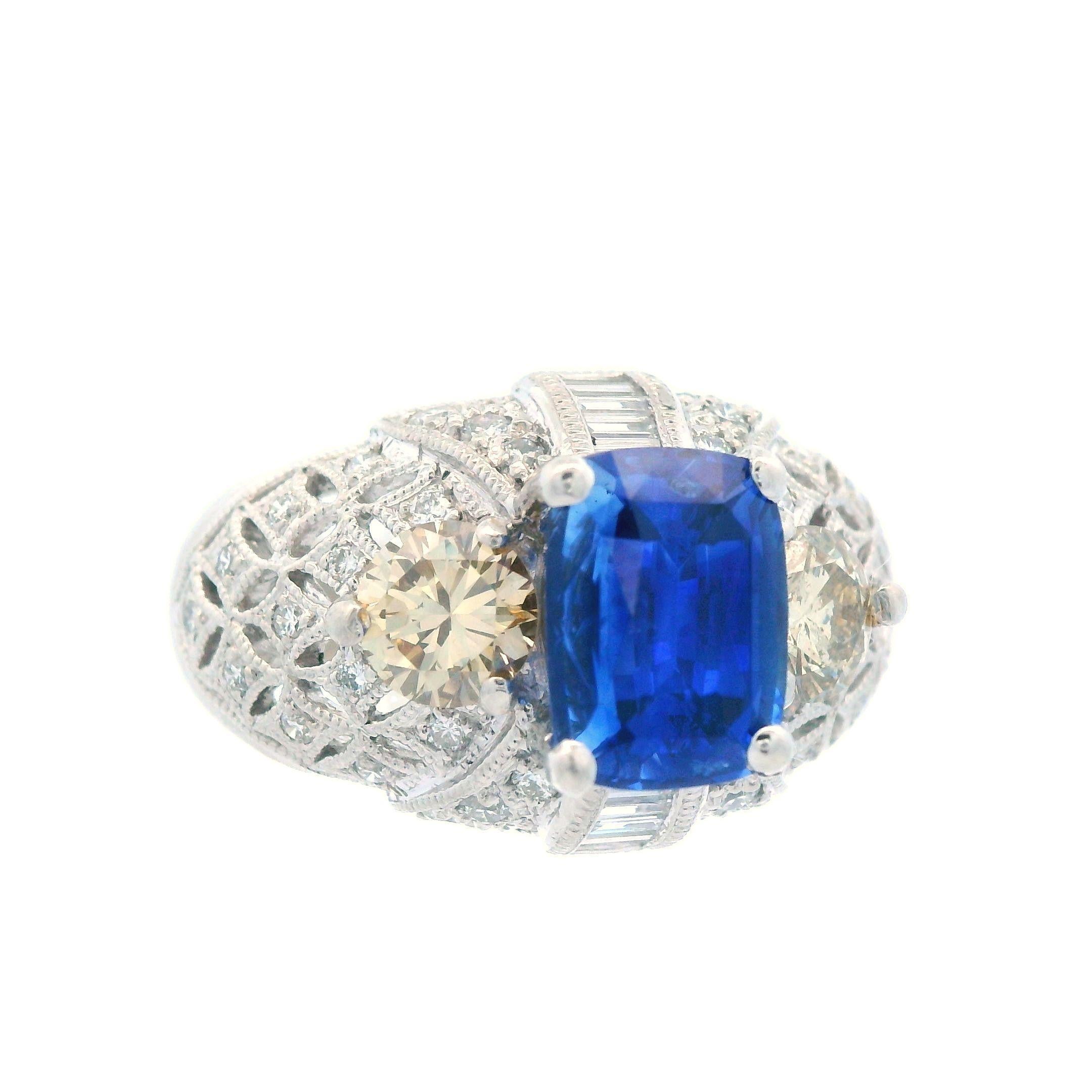 Zeitgenössisch  Blauer Saphir & ausgefallener Diamant Platinring im Angebot 3