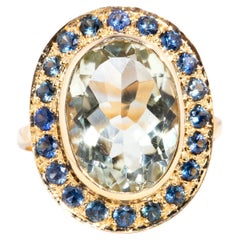 Vintage Inspired Sapphire & Mint Green Quartz Cluster Ring 9 Carat Yellow Gold