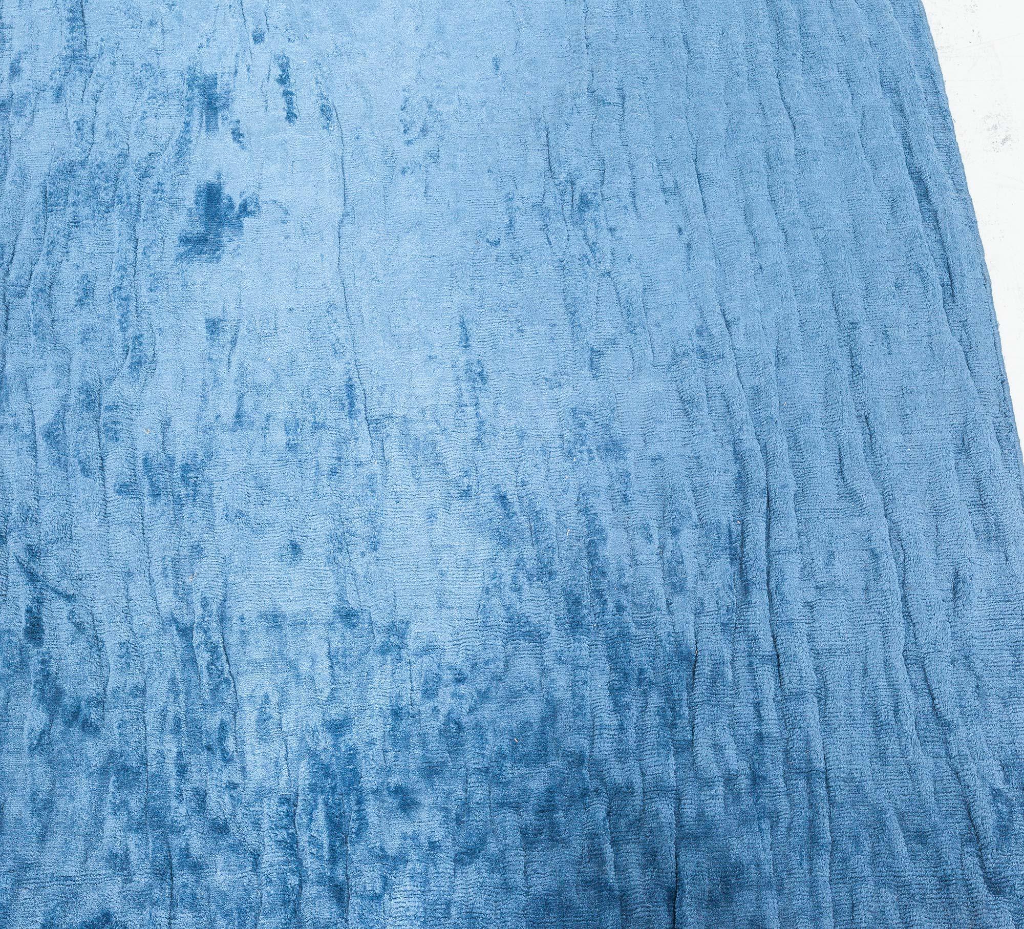 Modern Contemporary Blue Silk Runner For Sale