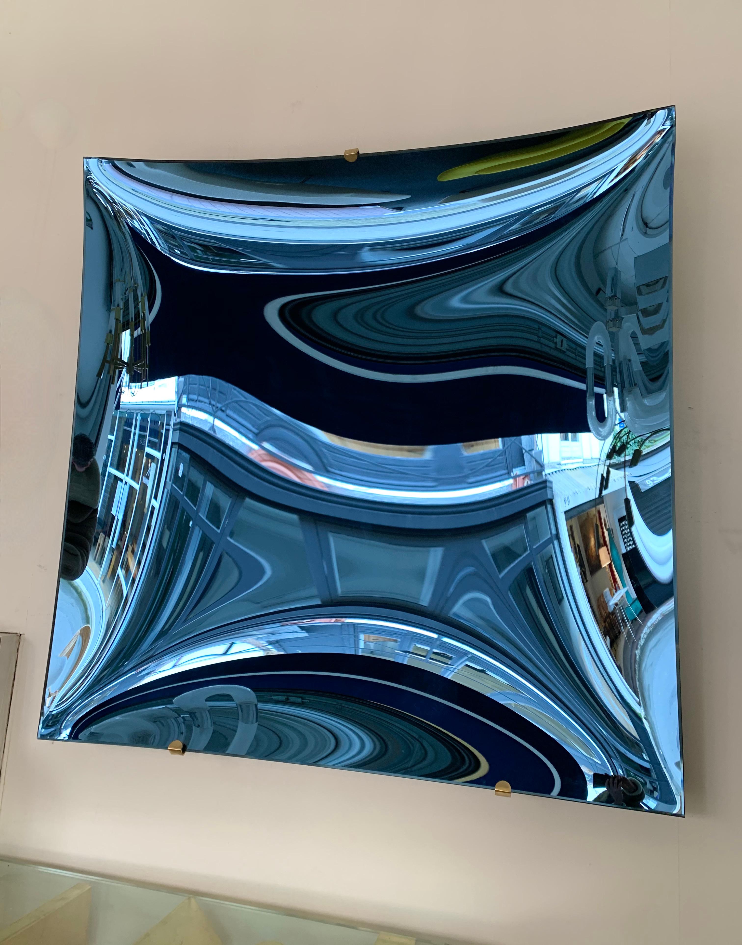 Miroir carré bleu contemporain à courbes, Italie en vente 4