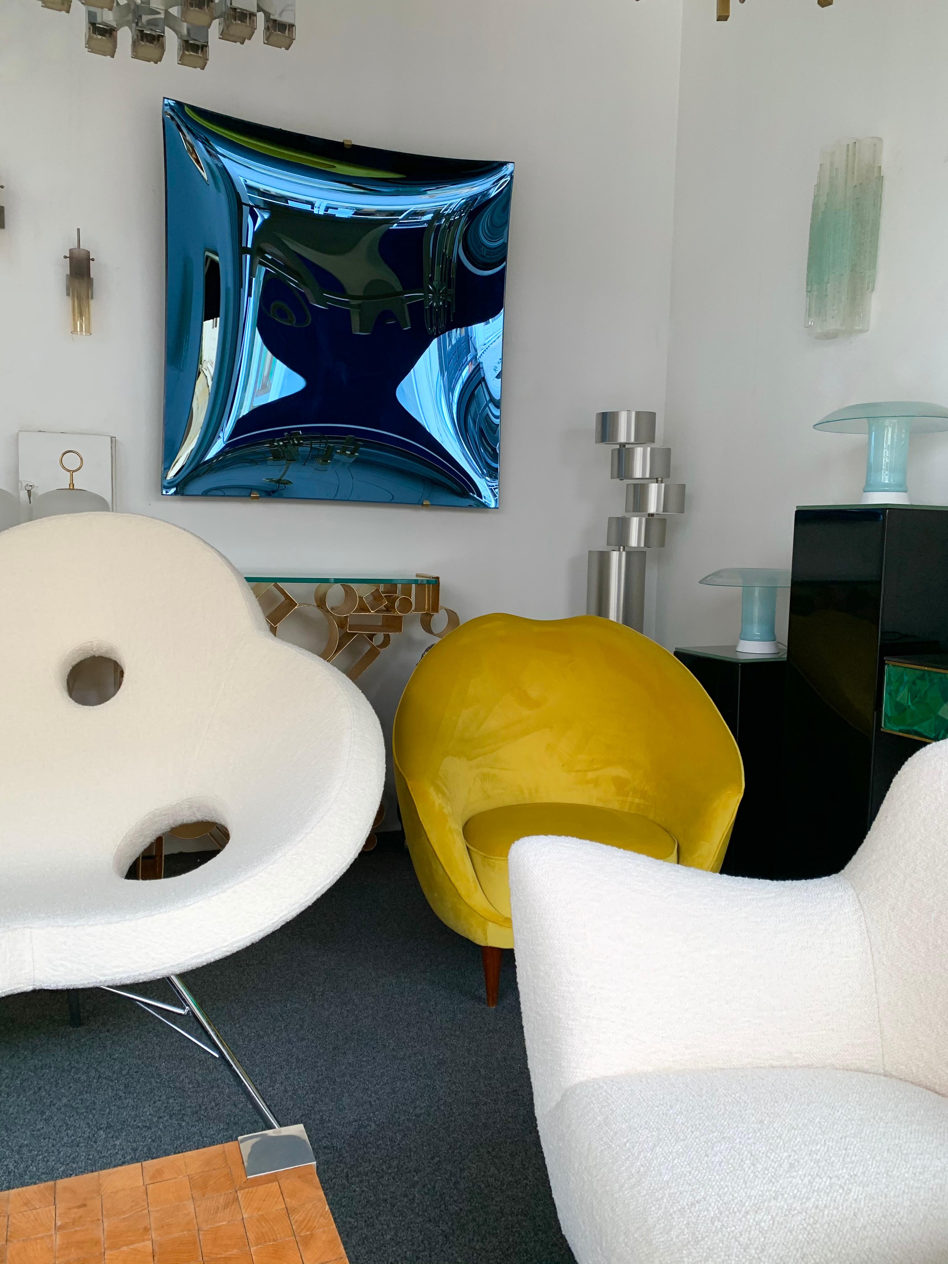 Italian Contemporary Blue Square Curve Mirror, Italy