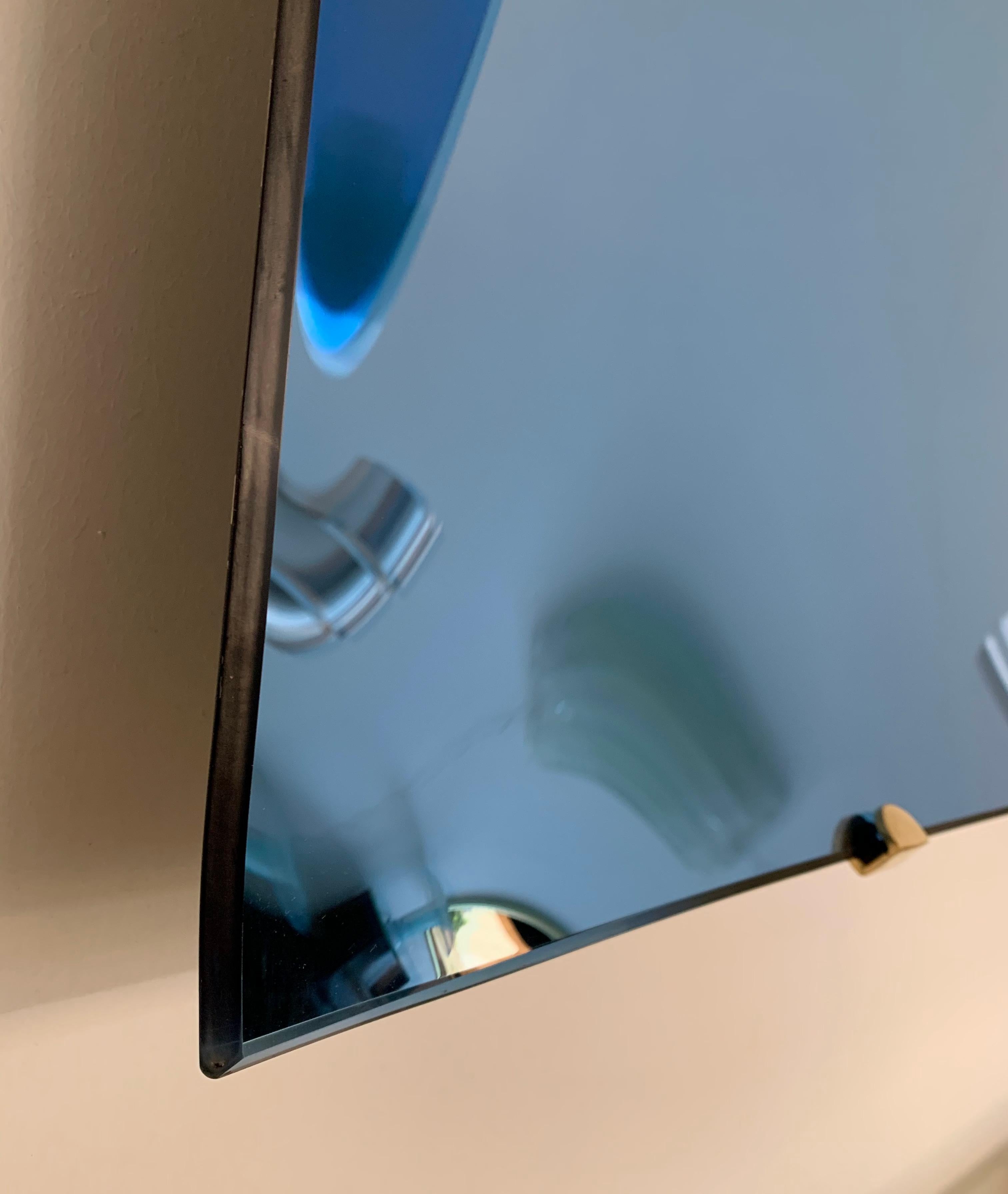 Brass Contemporary Blue Square Curve Mirror, Italy