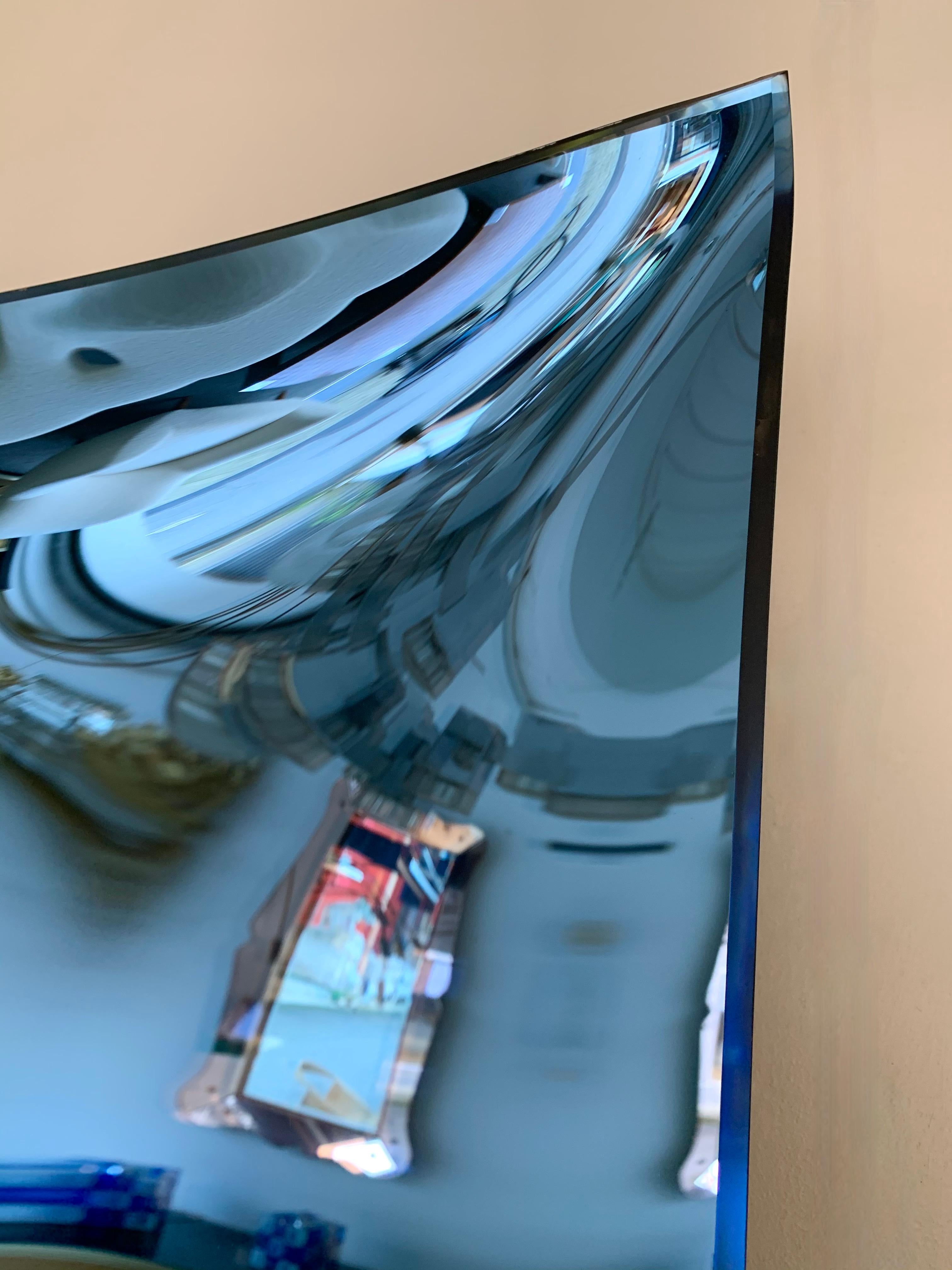 Contemporary Blue Square Curve Mirror, Italy 1