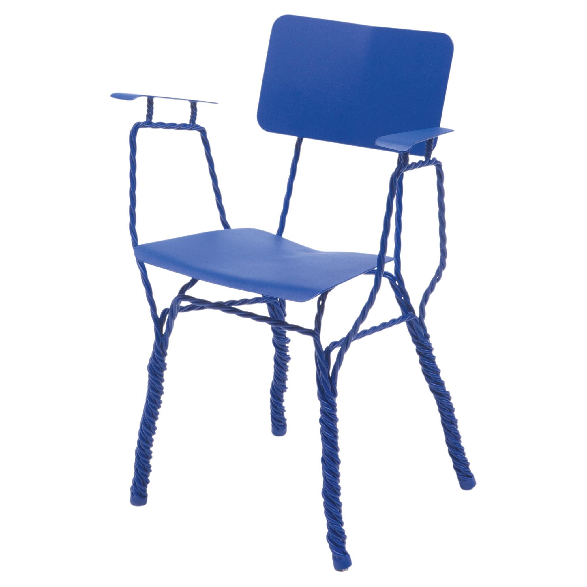 Contemporary Blue Steel Twisted Arm Chair by by Ward Wijnant For Sale
