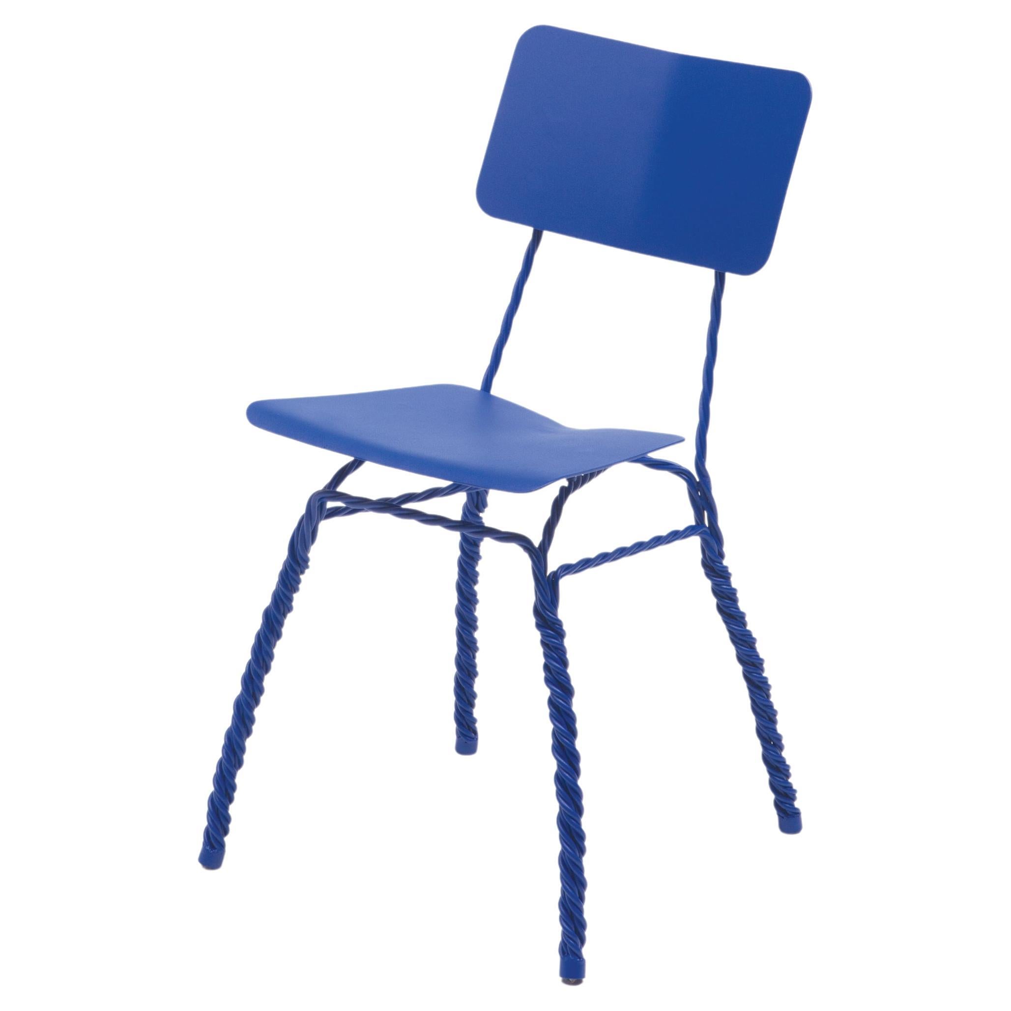 Contemporary Blue Steel Twisted Dining Chair by Ward Wijnant For Sale