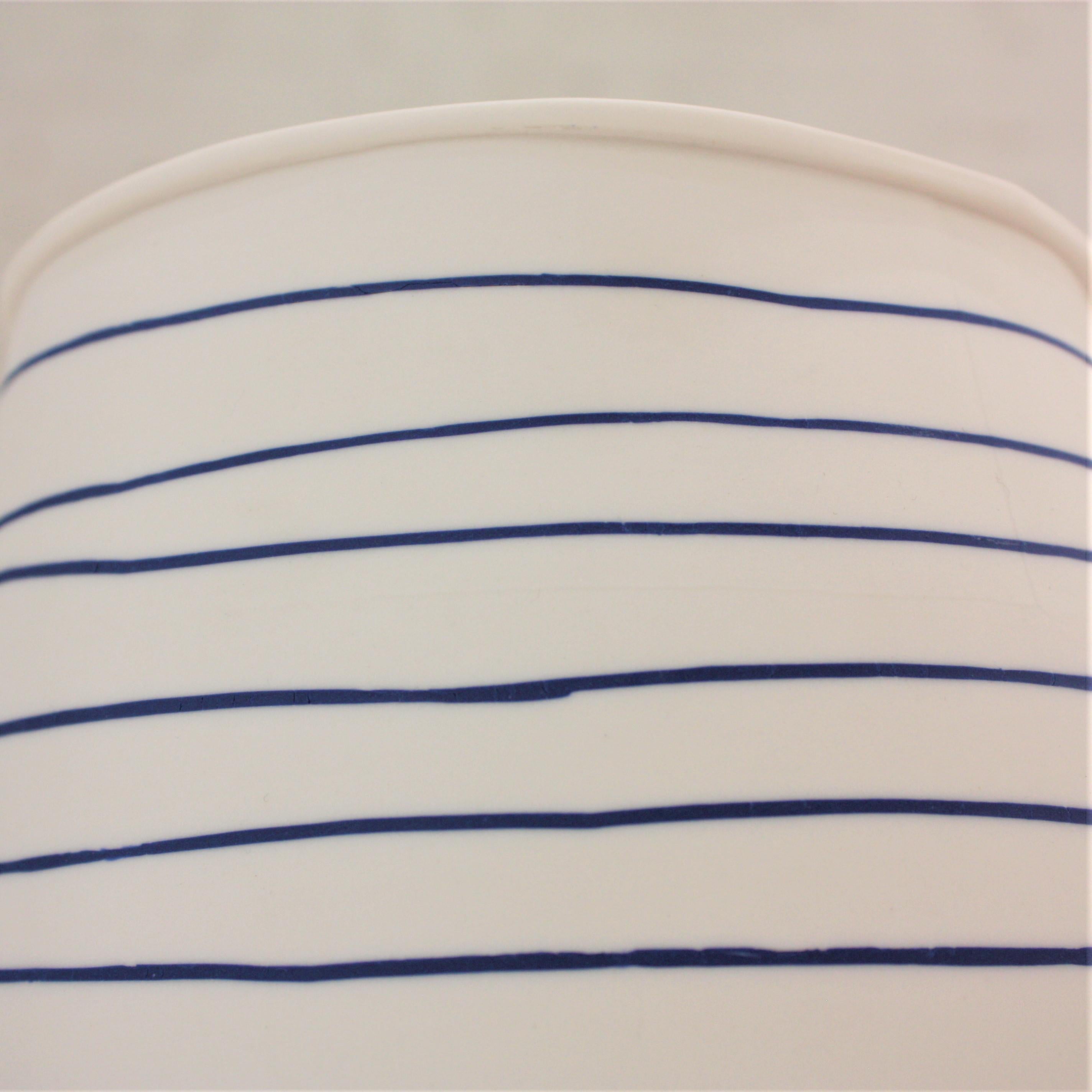 Contemporary  Blue Striped Ceramic Vase In New Condition In Mareil-Marly, Yvelines