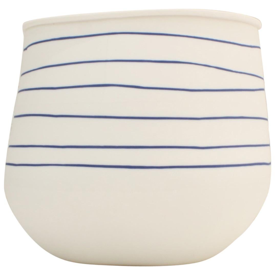 Contemporary  Blue Striped Ceramic Vase