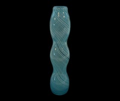 Contemporary Blue Swirl Triple Gourd Art Glass Vase - Circa 1990's