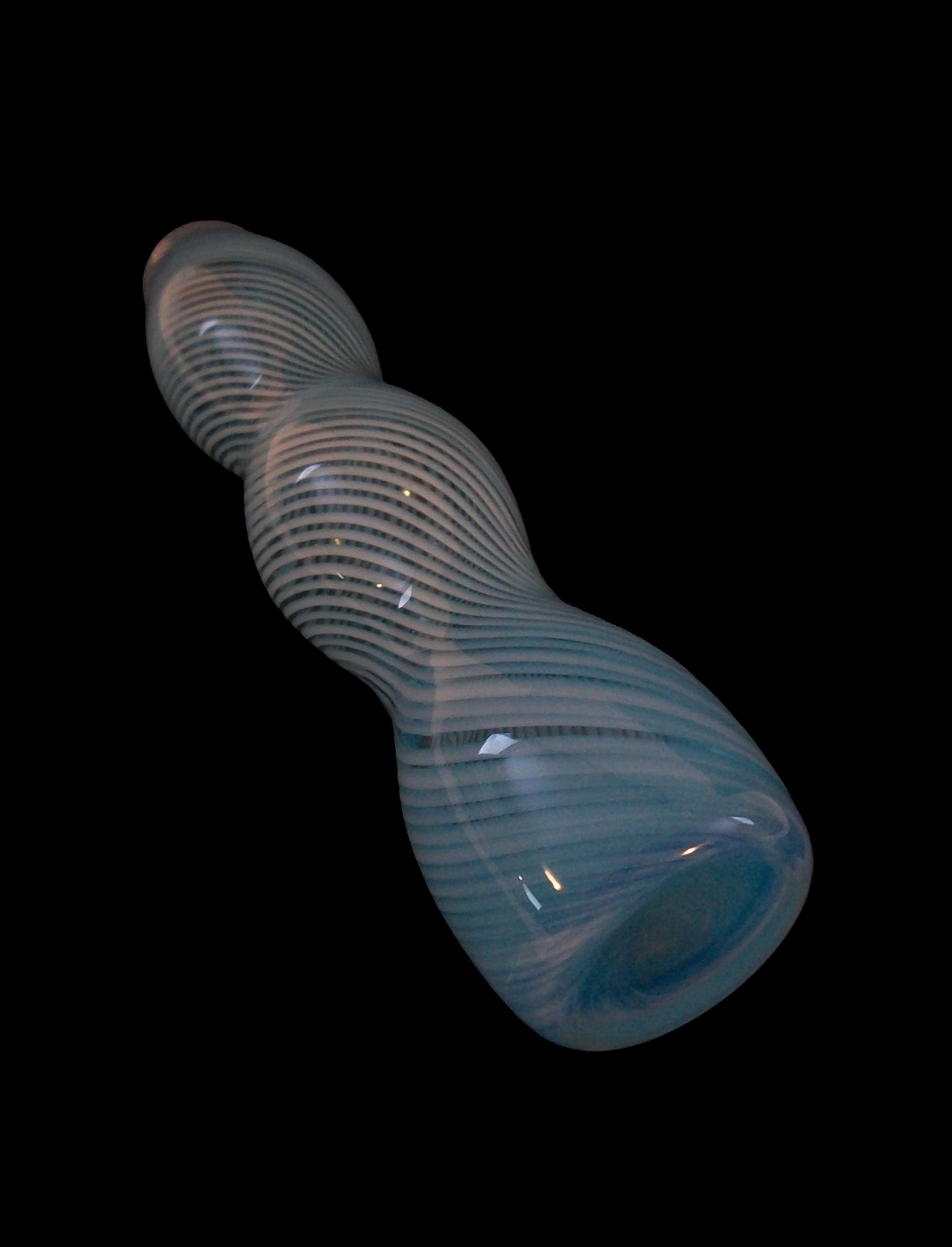 Jarrón contemporáneo de vidrio artístico con triple calabaza en forma de remolino azul - Circa 1990's siglo XX en venta