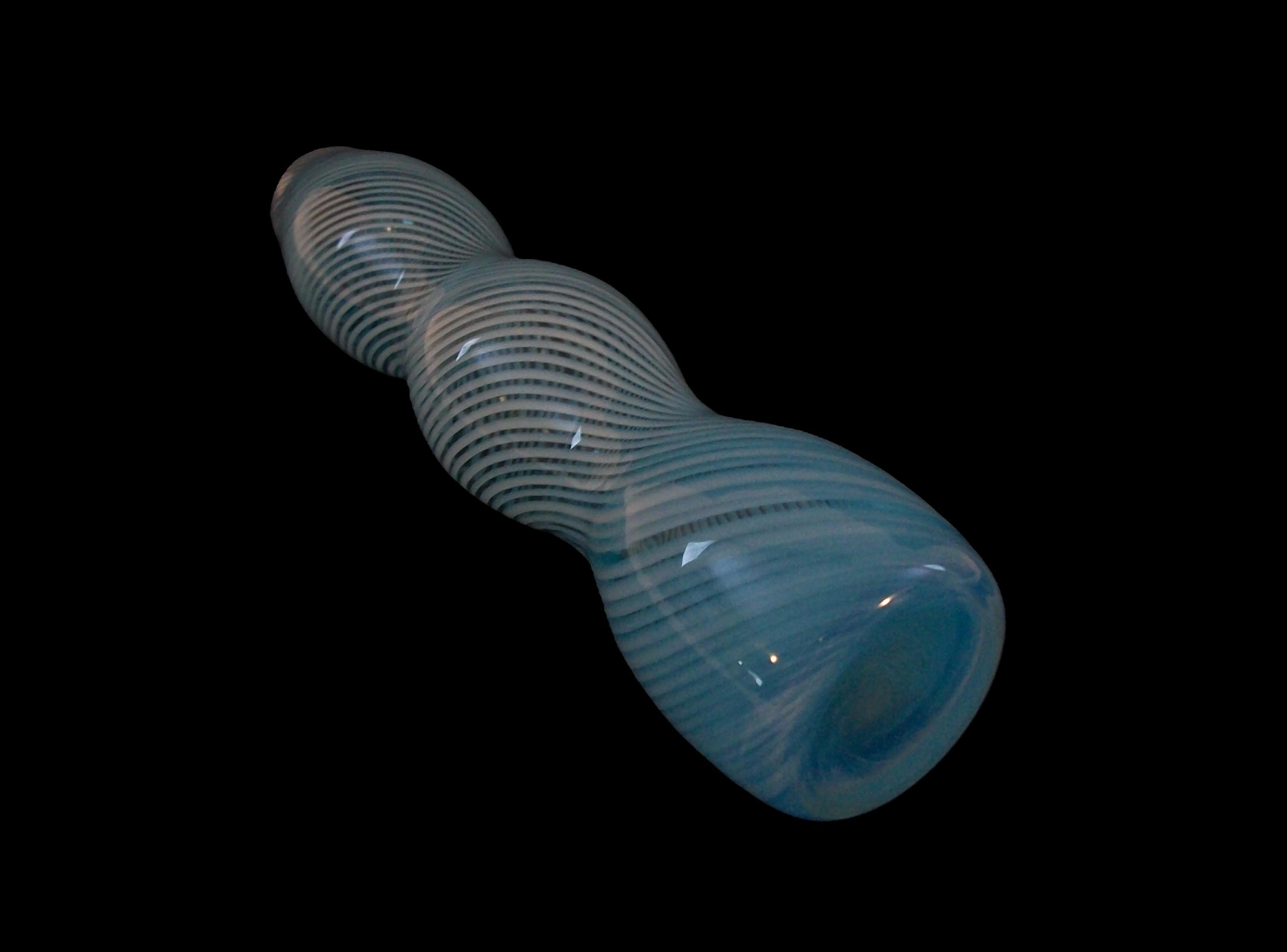 Jarrón contemporáneo de vidrio artístico con triple calabaza en forma de remolino azul - Circa 1990's Vidrio artístico en venta