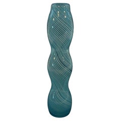 Vintage Contemporary Blue Swirl Triple Gourd Art Glass Vase - Circa 1990's