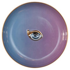 Contemporary Blue to Pink Gradient Porcelain Dish with Eye and Gilding