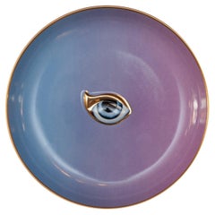 Contemporary Blue to Pink Gradient Porcelain Dish with Eye and Gilding