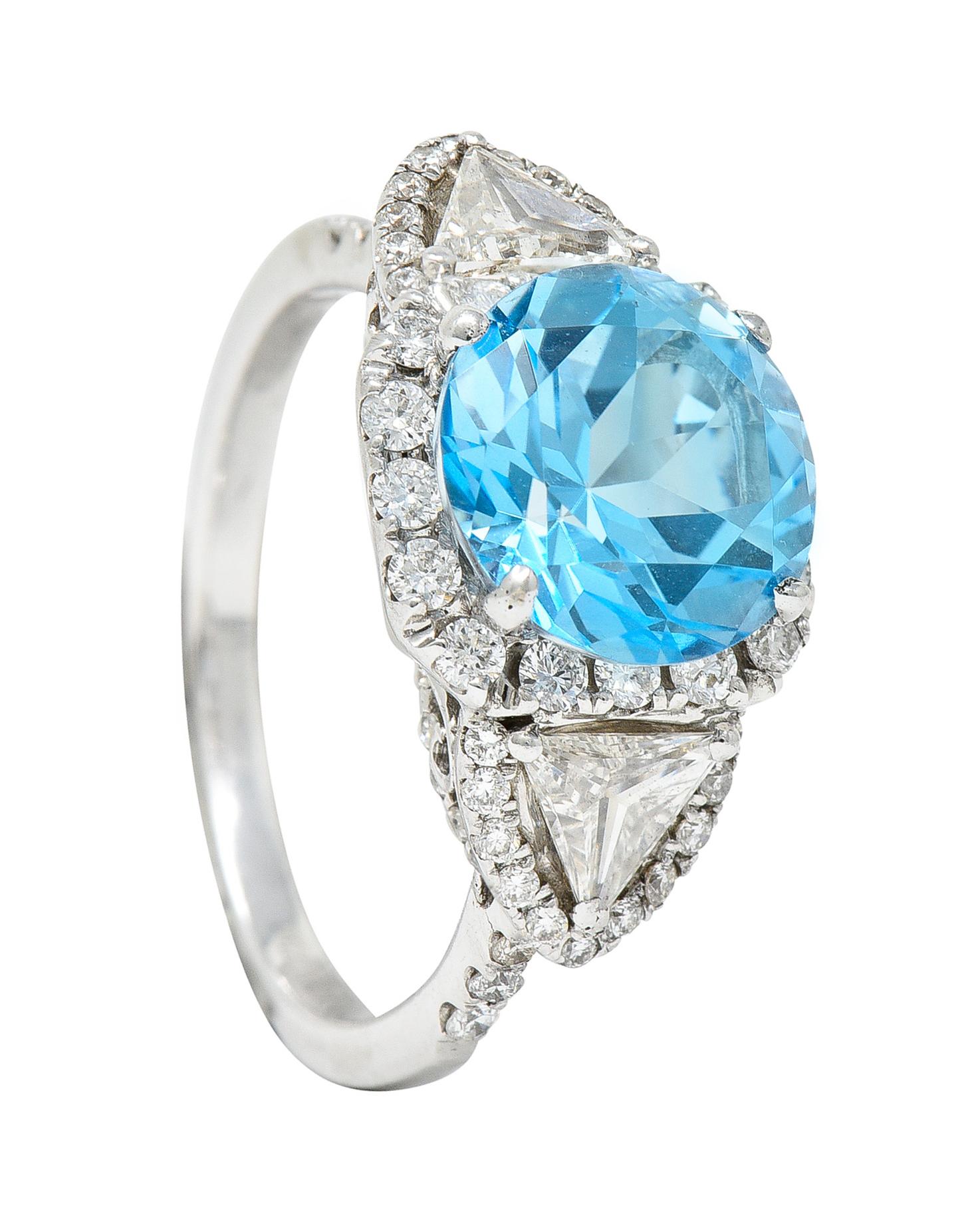 Contemporary Blue Topaz Diamond 18 Karat White Gold Gemstone Ring 7