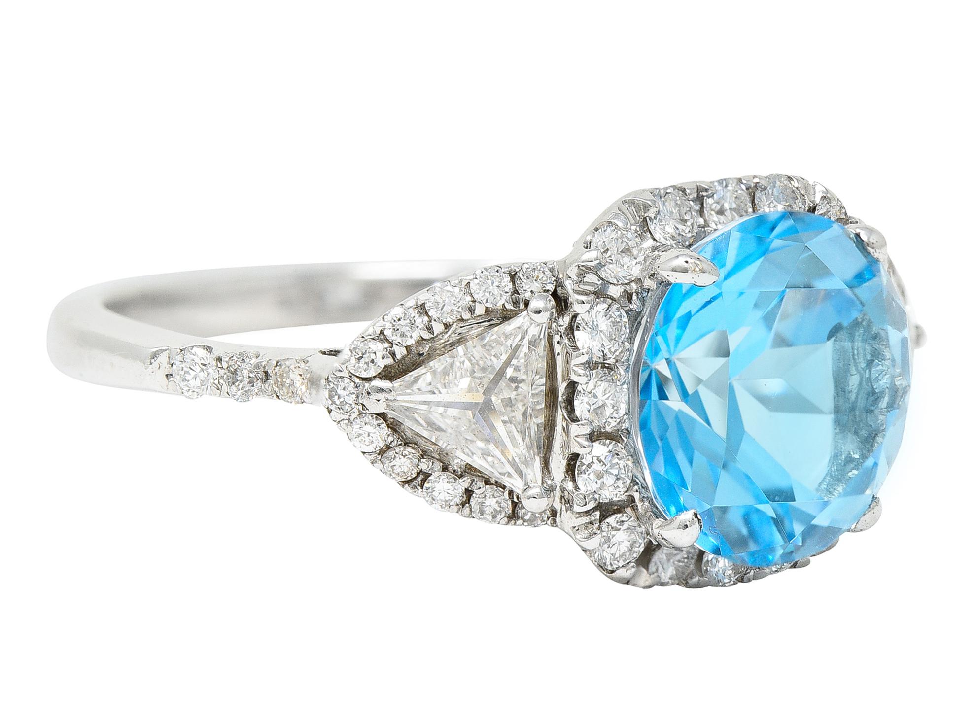 Round Cut Contemporary Blue Topaz Diamond 18 Karat White Gold Gemstone Ring