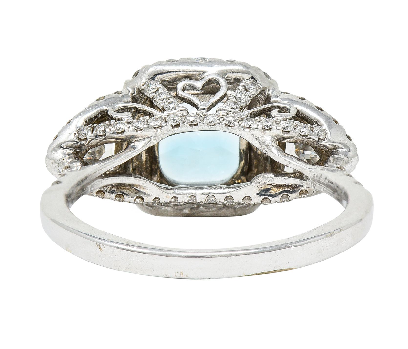 Women's or Men's Contemporary Blue Topaz Diamond 18 Karat White Gold Gemstone Ring