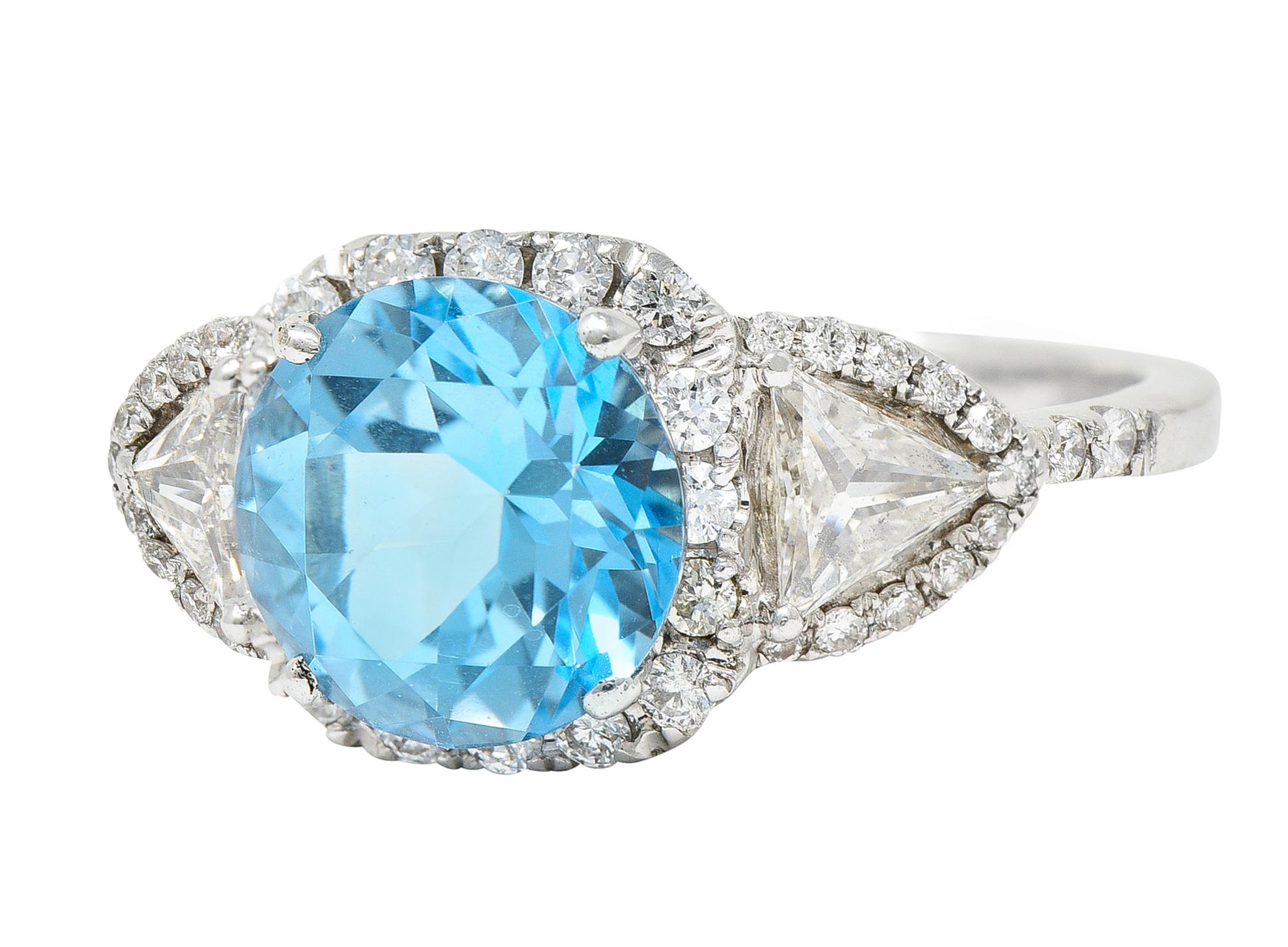 Contemporary Blue Topaz Diamond 18 Karat White Gold Gemstone Ring 2