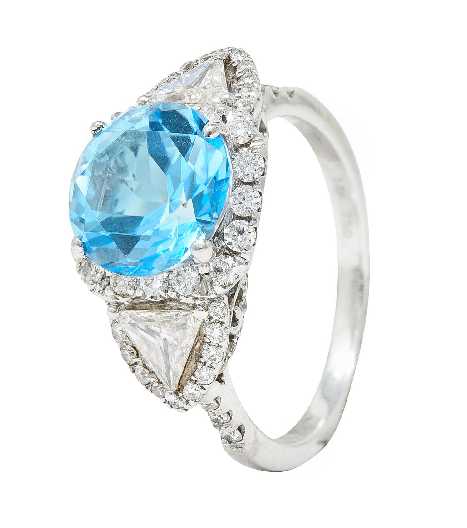 Contemporary Blue Topaz Diamond 18 Karat White Gold Gemstone Ring 4