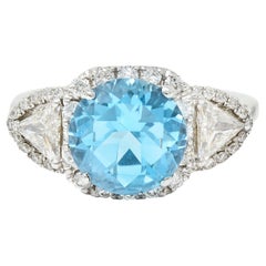 Contemporary Blue Topaz Diamond 18 Karat White Gold Gemstone Ring