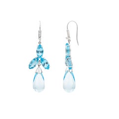 Pendientes colgantes contemporáneos con topacio azul y diamantes en forma de briolette, en oro de 18 quilates
