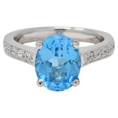 Contemporary Blue Topaz DiContemporary Blue Topaz Diamond Platinum Gemstone Ring