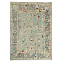 New Contemporary Blue Turkish Oushak Carpet, 11’02 x 15’07