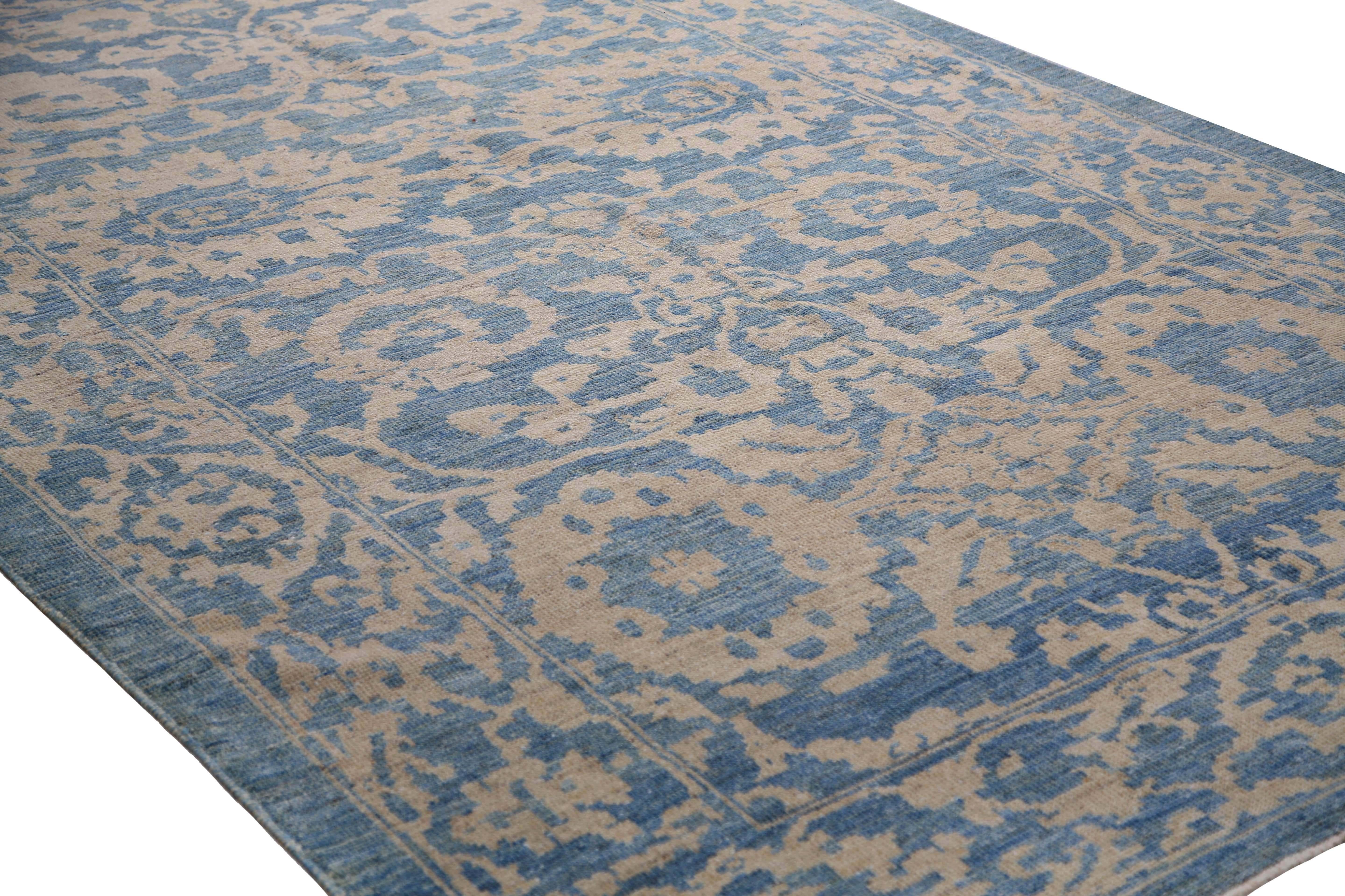 Contemporary Blue Turkish Sultanabad Rug For Sale 5